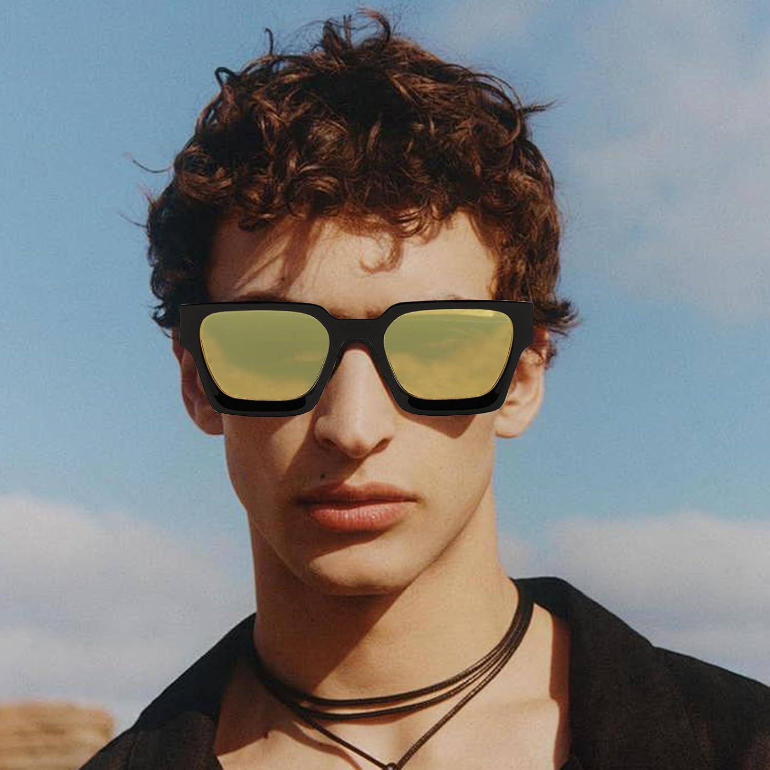 Uoqpty Square Sunglasses, Vintage UV Glasses, Ergonomic UV 400 Square Frame Sunglasses for Vacation, Beach, Driving, Festival, Outdoors - Gray image number 6