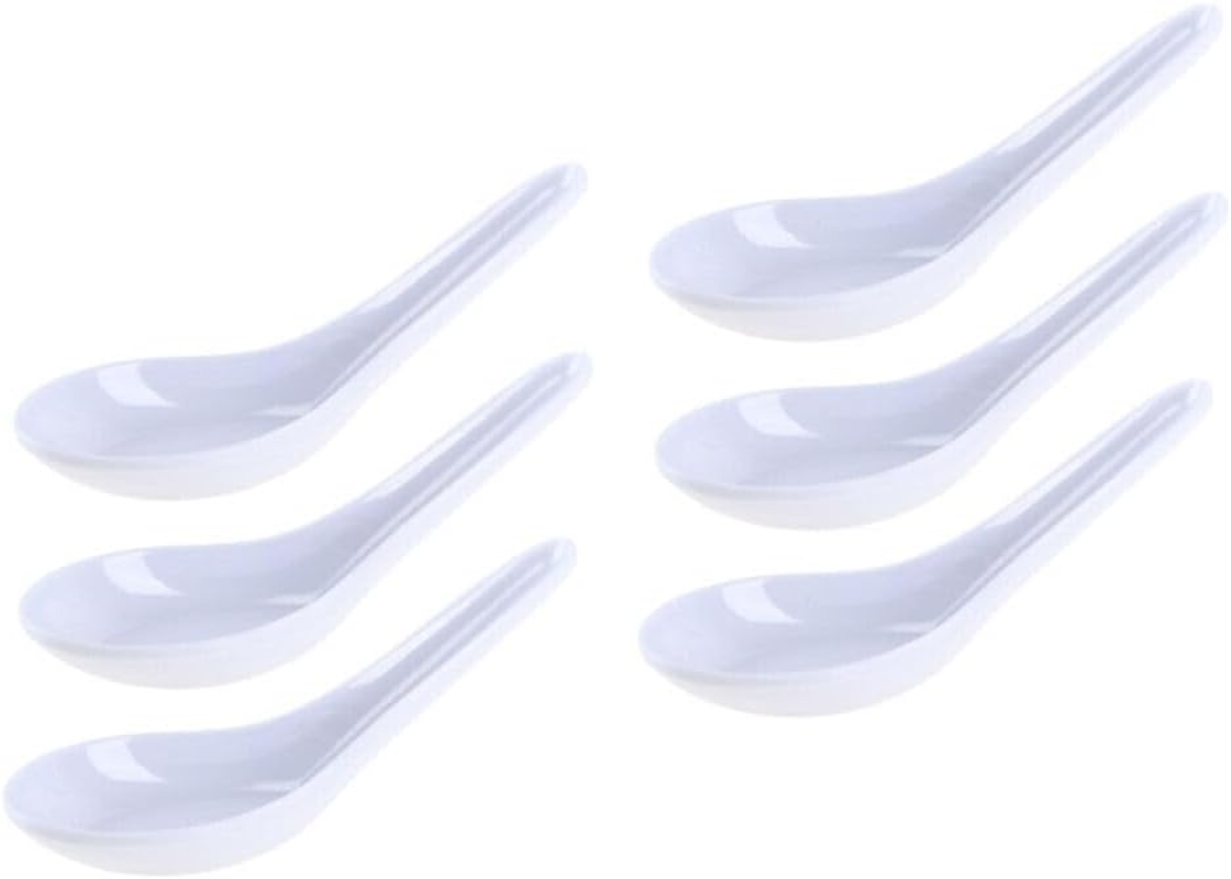 Leona Co 1/6 Pcs Asian Soup Spoon Chinese Soup Spoons Large Melamine Noodle Spoons Reusable Japanese Soup Spoon Wonton Rice Dumpling Pho Spoon for Home Kitchen Restaurant (6)