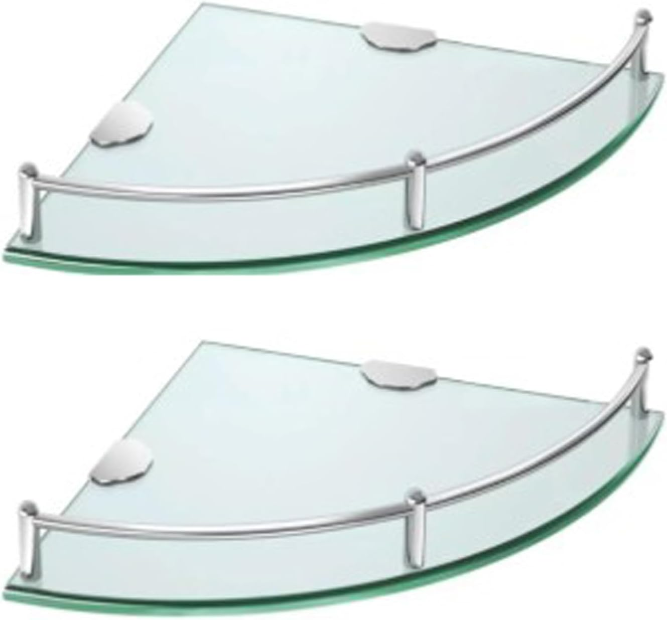 Gugxiom 2-Pack Glass Corner Shower Shelves, Glass Corner Shelf for Bathroom, Wall Mount Bathroom Shelves, SUS 304 Stainless Steel Tempered Glass Shelf with Rail, for Bathrooms and Toilets image number 3