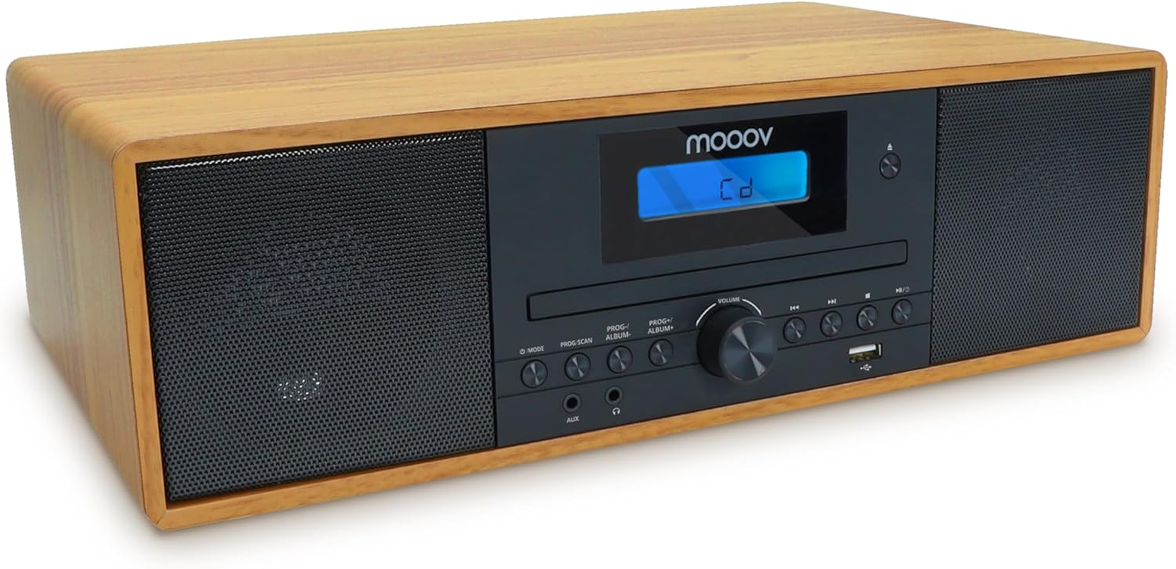 MOOOV 477380 Wireless Micro Hi-Fi System Wood Effect CD Player FM Radio with Remote Control image number 1