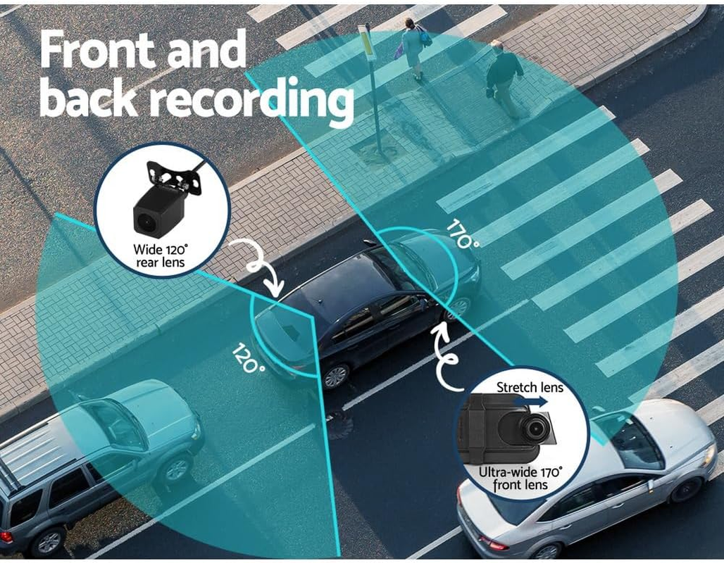 UL-TECH Dash Cam, 1080P 4K Automotive Mini 9.66" Front and Rear View Dashcam Car Camera Dashcams DVR Recorder LCD Video Cams Vehicle Caravan Electronics Accessories, Motion Sensor Night Vision 170&deg; image number 4