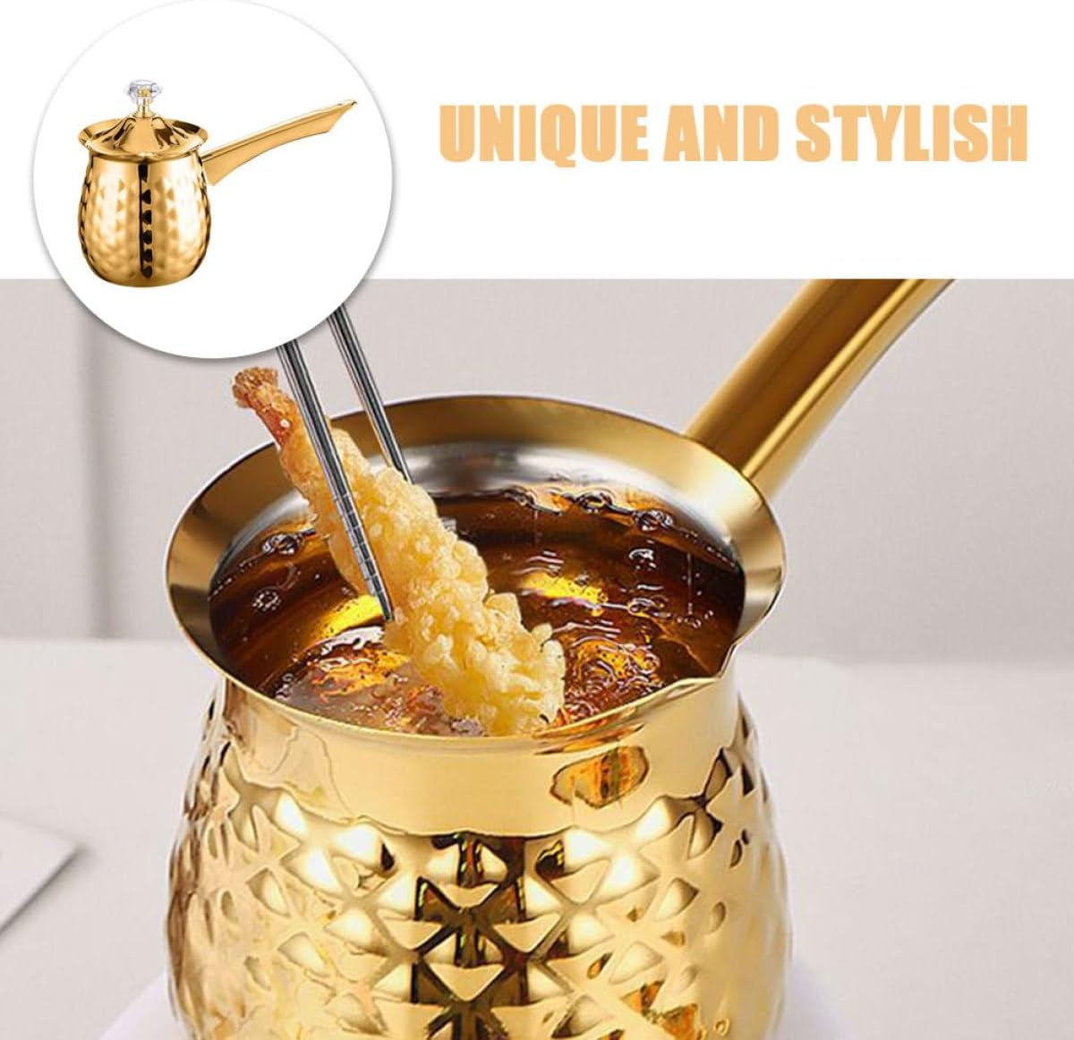 Generic Vintage Turkish Coffee Pot 400Ml Golden Cezve Coffee Brewer Metal Mocha Pot for Home and Tea Serving image number 3