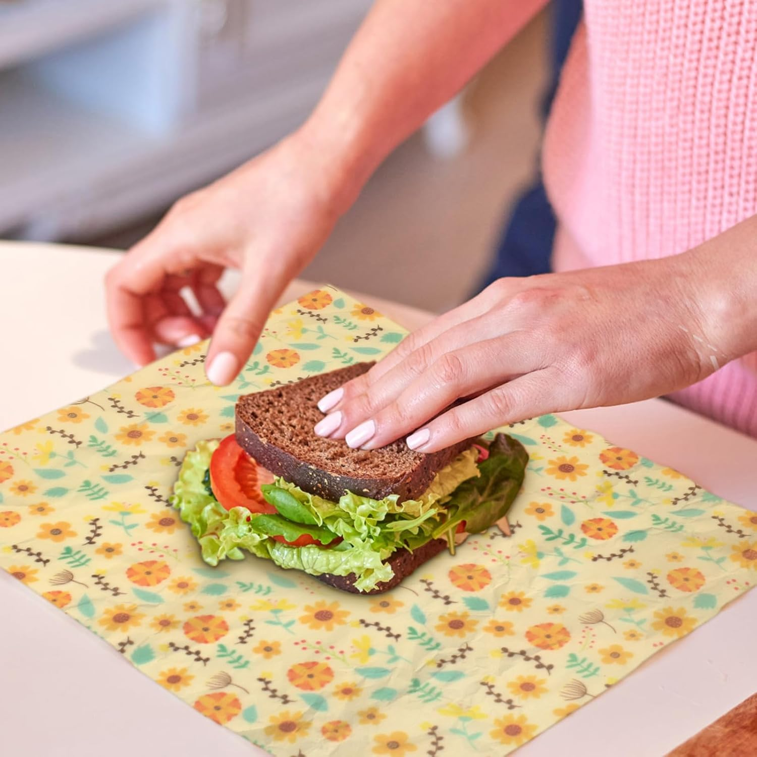 Sekonow Beeswax Wraps for Food, Large 39.4&rsquo;&rsquo; X 13&rsquo;&rsquo; Beeswax Wrap Roll, Reusable Beeswax Paper Food Wrap for Bread Sandwich Wrapper Bowl Covers, Sunflower - Sunflower image number 4