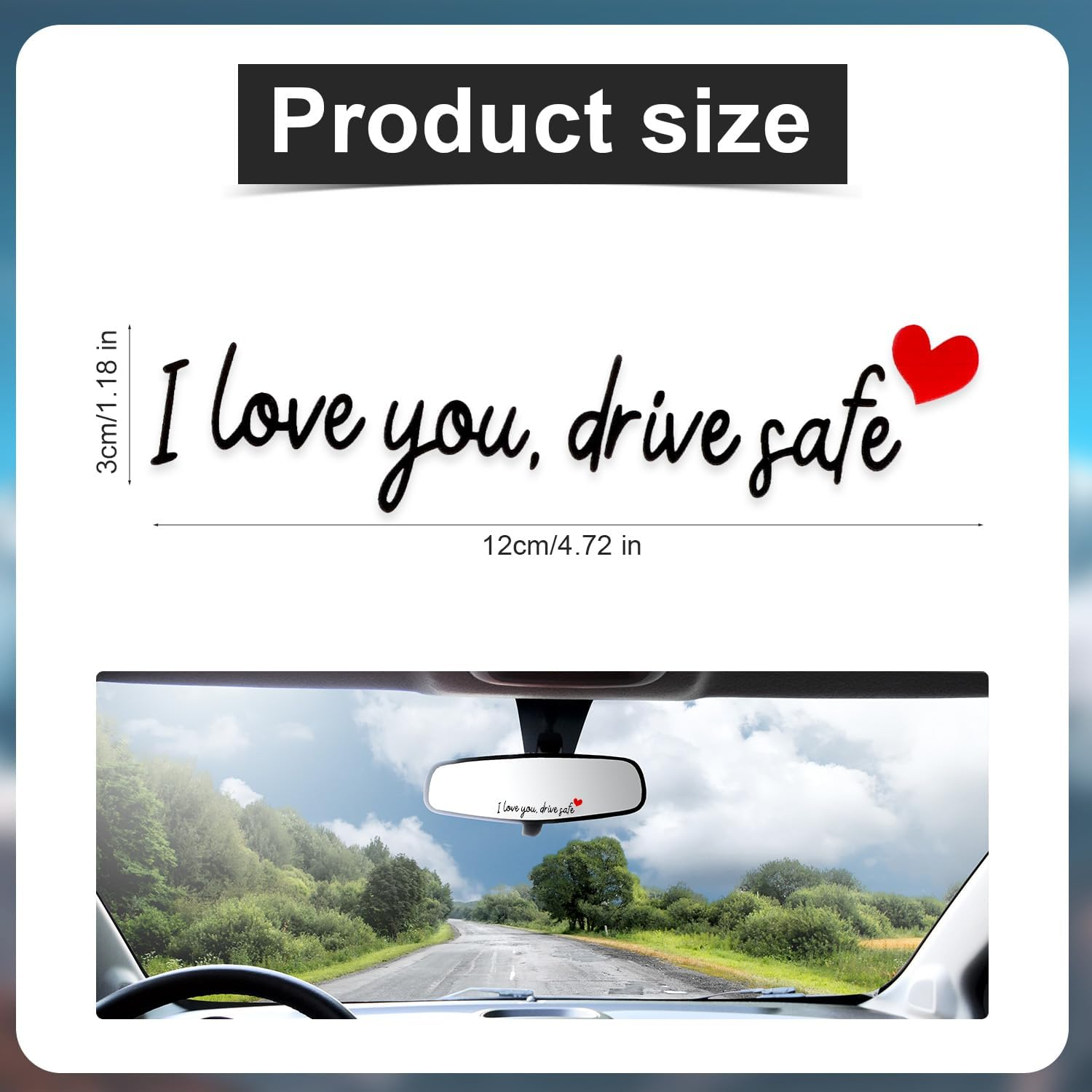3Pcs I Love You Drive Safe Mirror Stickers, Cute Car Drive Safe Rear View Mirror Decals with Hearts Car Driving Stickers Automotive Accessories for Women Driver (Black)
