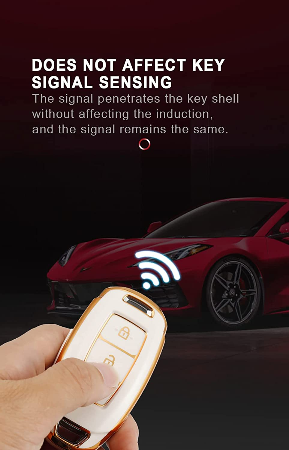 HIBEYO Key Fob Cover for 2018 2019 2020 2021 2022 Hyundai Santa Fe Venue Kona Veloster Palisade Elantra GT Accessories with Keychians Key Case Shell Soft TPU 4 Button-White - Black image number 7