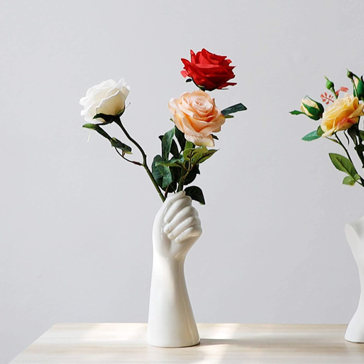 9 Inch Modern Art Ceramic Flower Vase Hand Holding Plants Flower Container, Tabletop White Arm Vase for Home Office Decoration image number 5