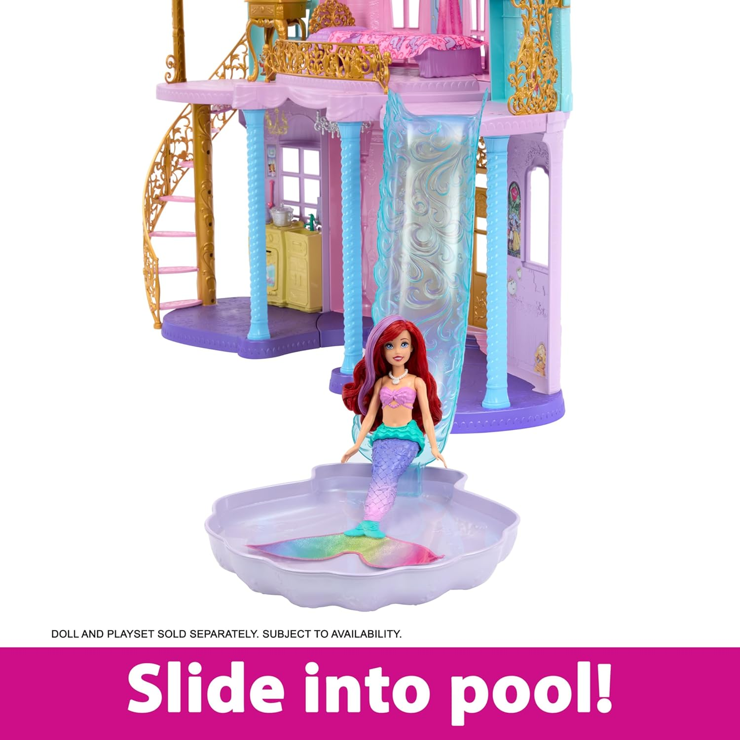 Mattel Disney Princess Toys, Ultimate Castle 4 Ft Tall with Lights & Sounds, 3 Levels, 10 Play Areas and 25+ Furniture & Pieces, Inspired by Disney Movies image number 3