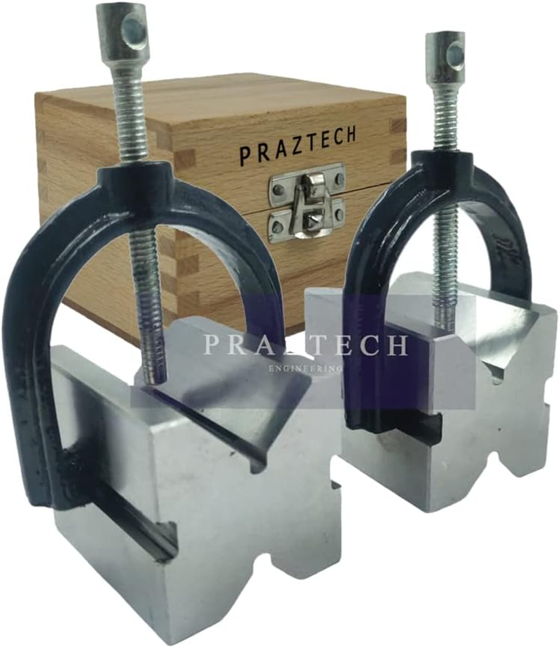 PRAZTECH&reg; Precision Engineers VEE Blocks CLAMP Set - V Block Matched Pair, 40Mm X 32Mm X 32Mm, Clamping Capacity: 1" (25Mm) in Wooden Box image number 2