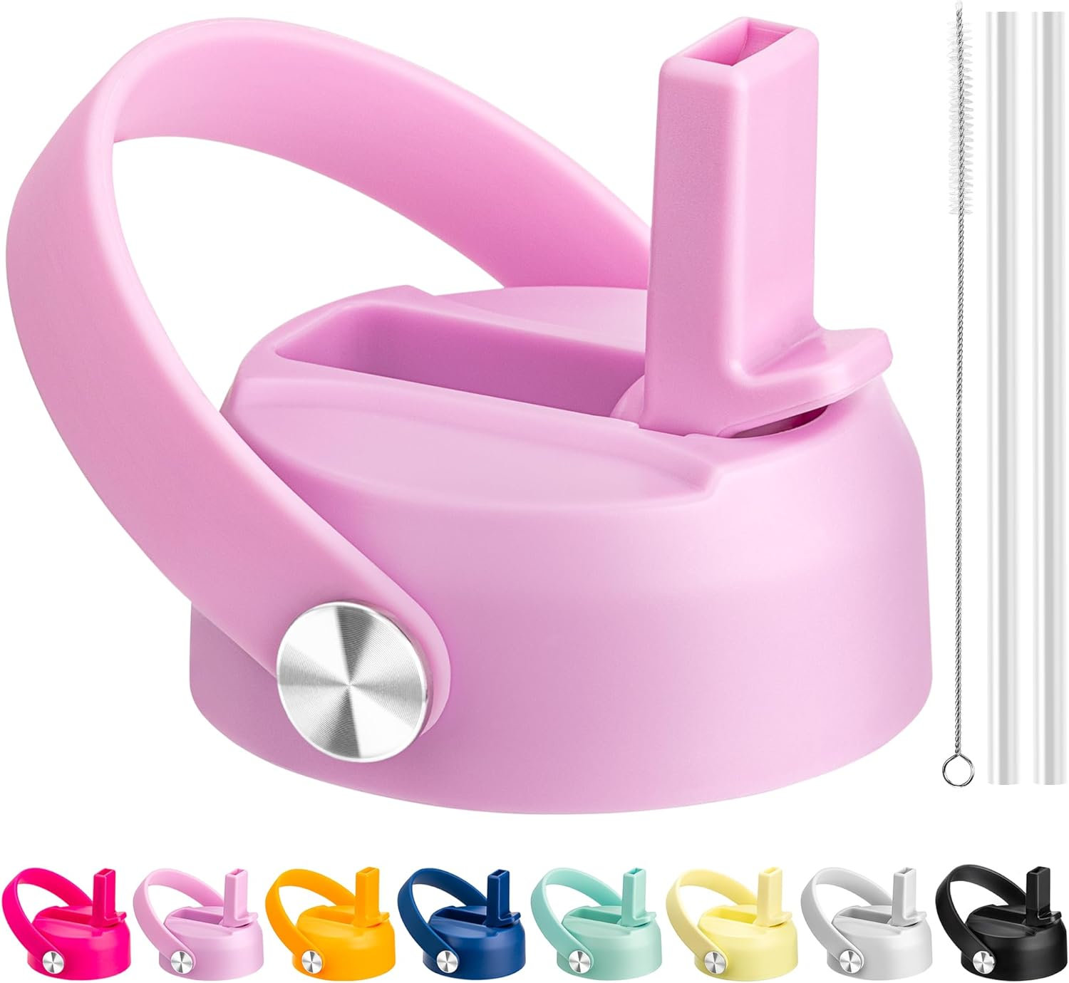 Straw Lid for Hydroflask, Replacement Lids with Straw for Hydroflask 12 16 18 20 32 40 64Oz Wide Mouth Water Bottles, Straw Cap with Flexible Handle for Hydro Flask(White)