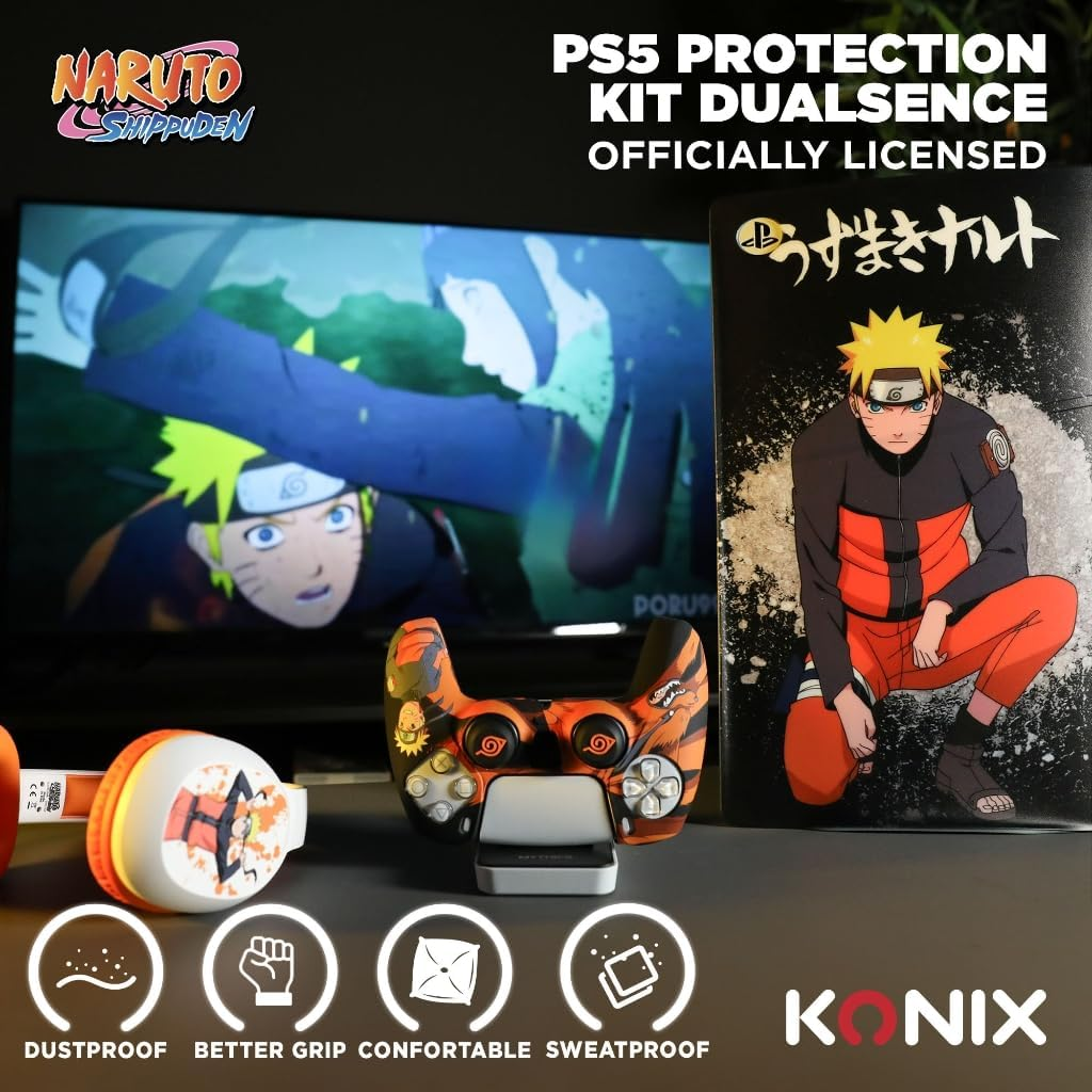 Konix Naruto Shippuden Silicone Case for Dualsense PS5 Controller - Thumb Rest - Kurama/Ky&ucirc;bi and Naruto - Black image number 6
