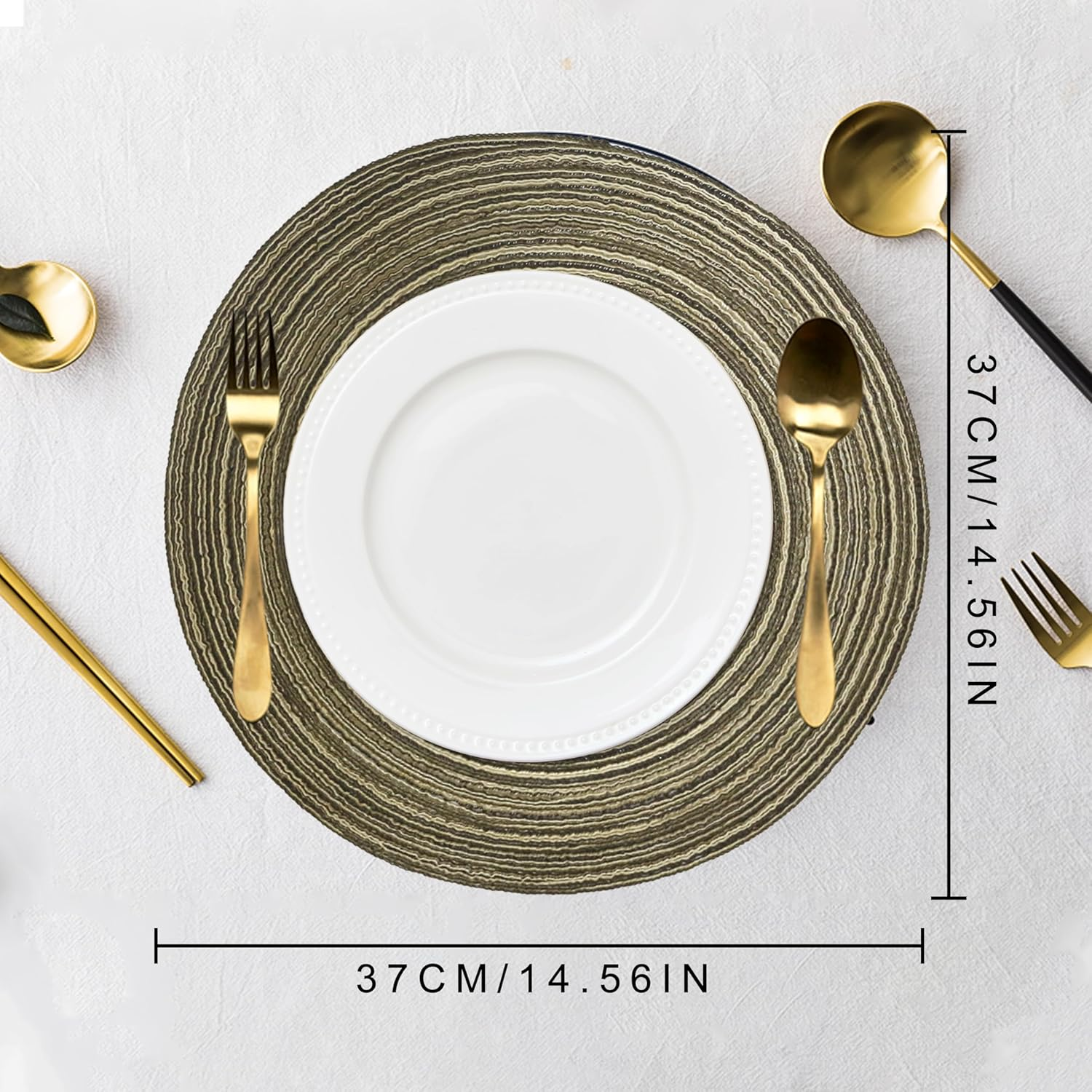 15 Inch round Placemats Heat-Resistant Stain Resistant Anti-Skid Washable Polyproplene Table Mats Braided Placemats (Set of 6,Brown) image number 6