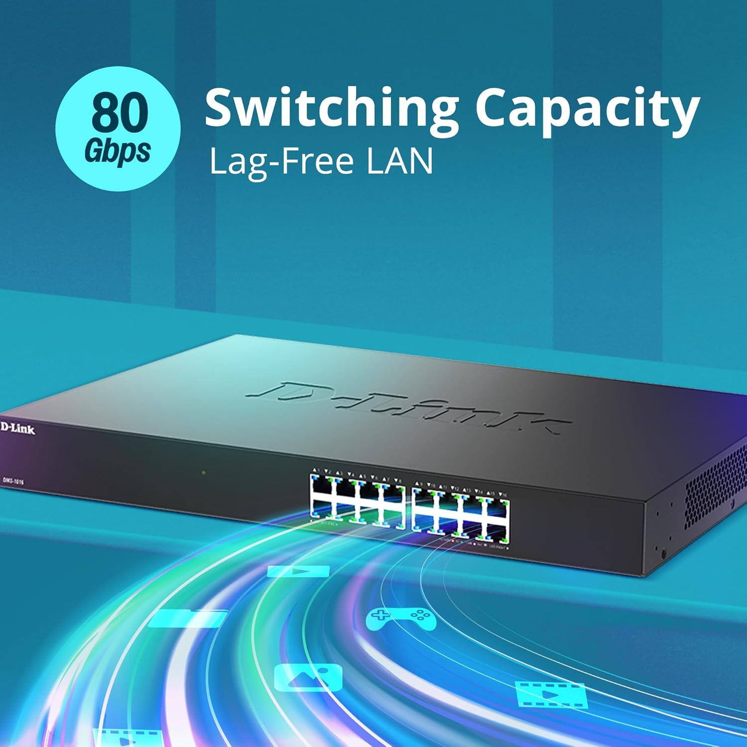 D-Link DMS-1016 16-Port Multi-Gigabit Ethernet Switch &ndash; 2.5Gbps per Port, 80Gbps Capacity &ndash; Plug & Play, Fanless, Metal Housing, IGMP Snooping, Qos &ndash; Ideal for Wi-Fi 6, NAS & Gaming image number 1