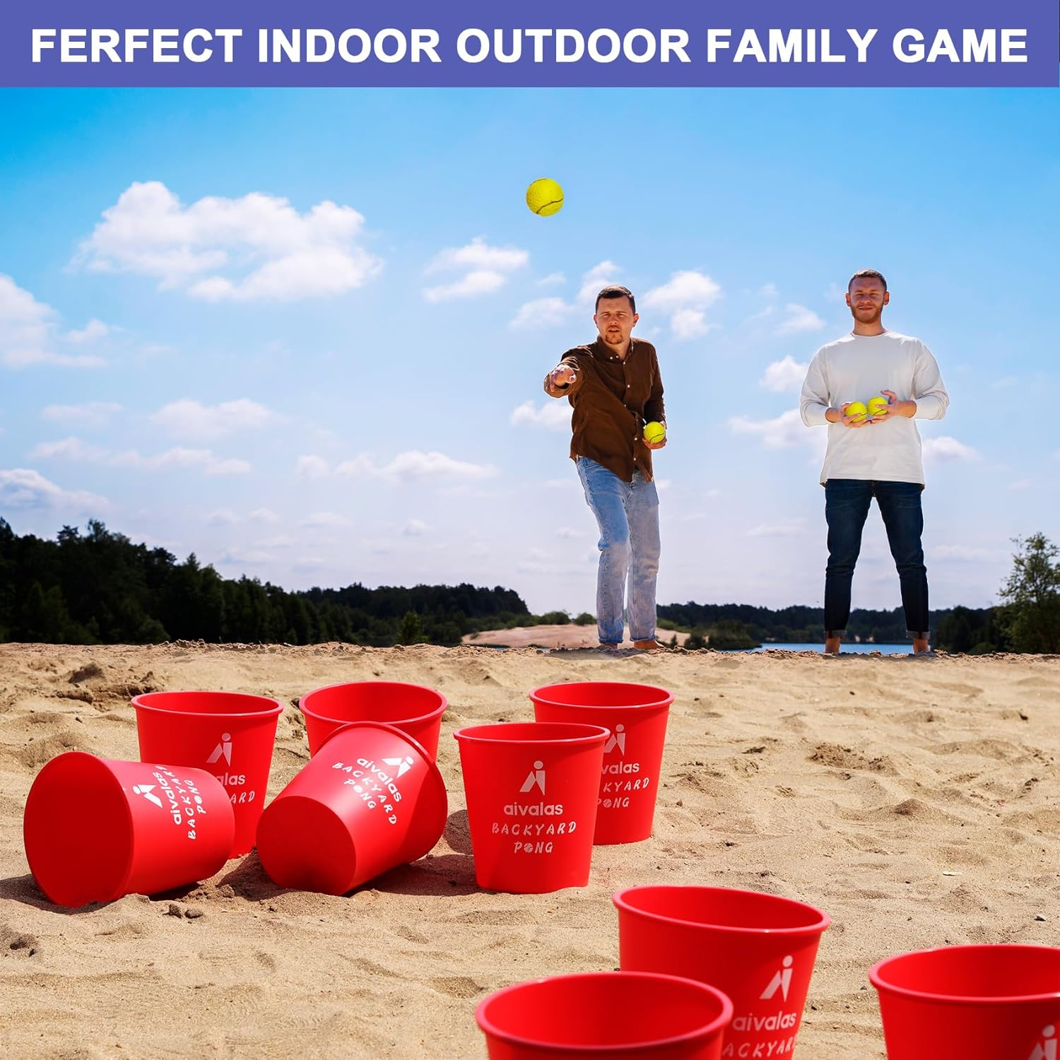 Yard Pong Outdoor Games, Giant Yard Games Set with 12 Buckets and Balls for Adults and Family, Toss Game Throwing Games for Beach, Camping, Lawn and Backyard image number 3