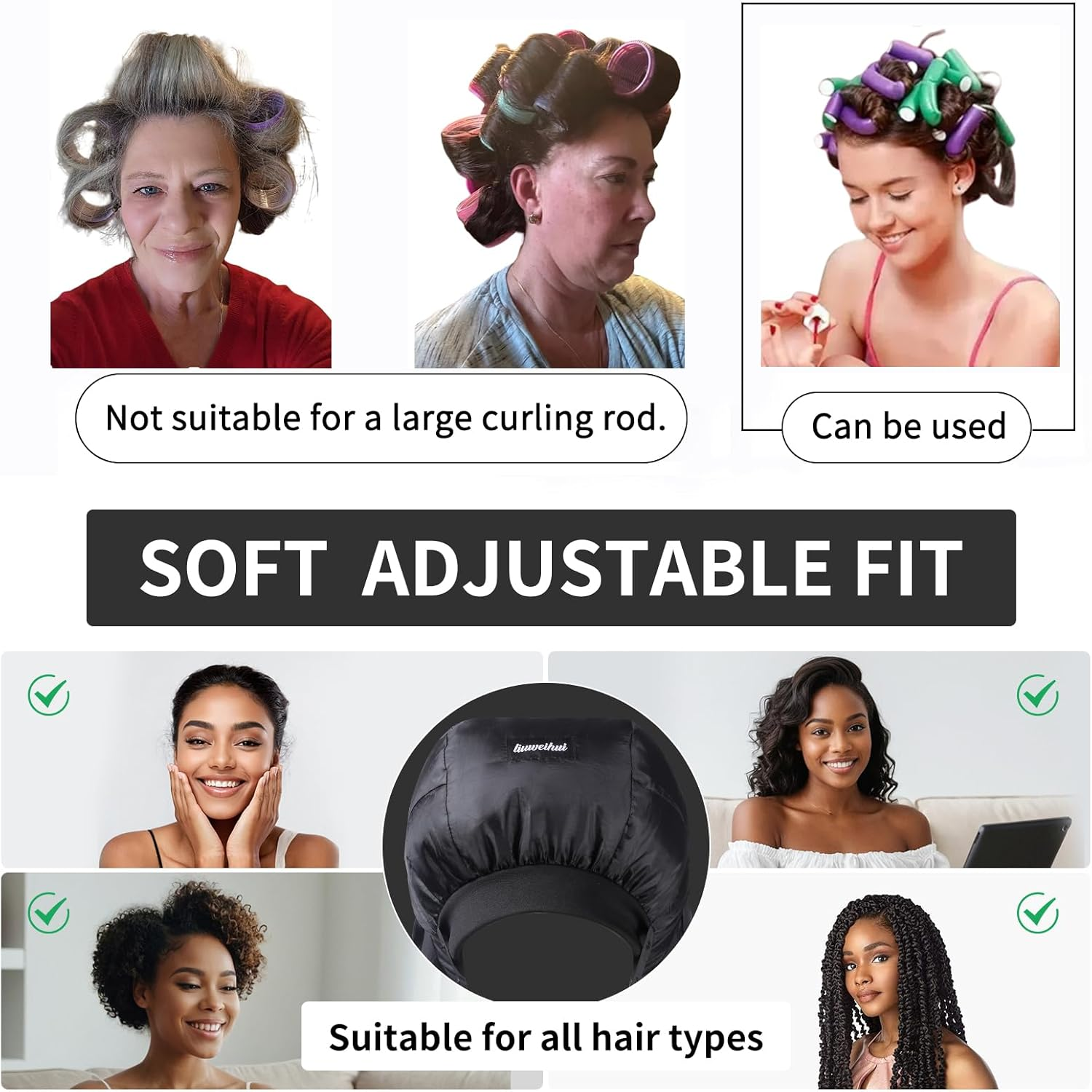 2025Ultimate Hooded Hair Dryer Cap, Hair Dryer Bonnet Attachment for Curly Hair， Your Ideal Hair Diffuser Solution-Large Capacity Hair Dryer Cap for Quick Styling of Curly Hair (Black) - Starry Night Black image number 4