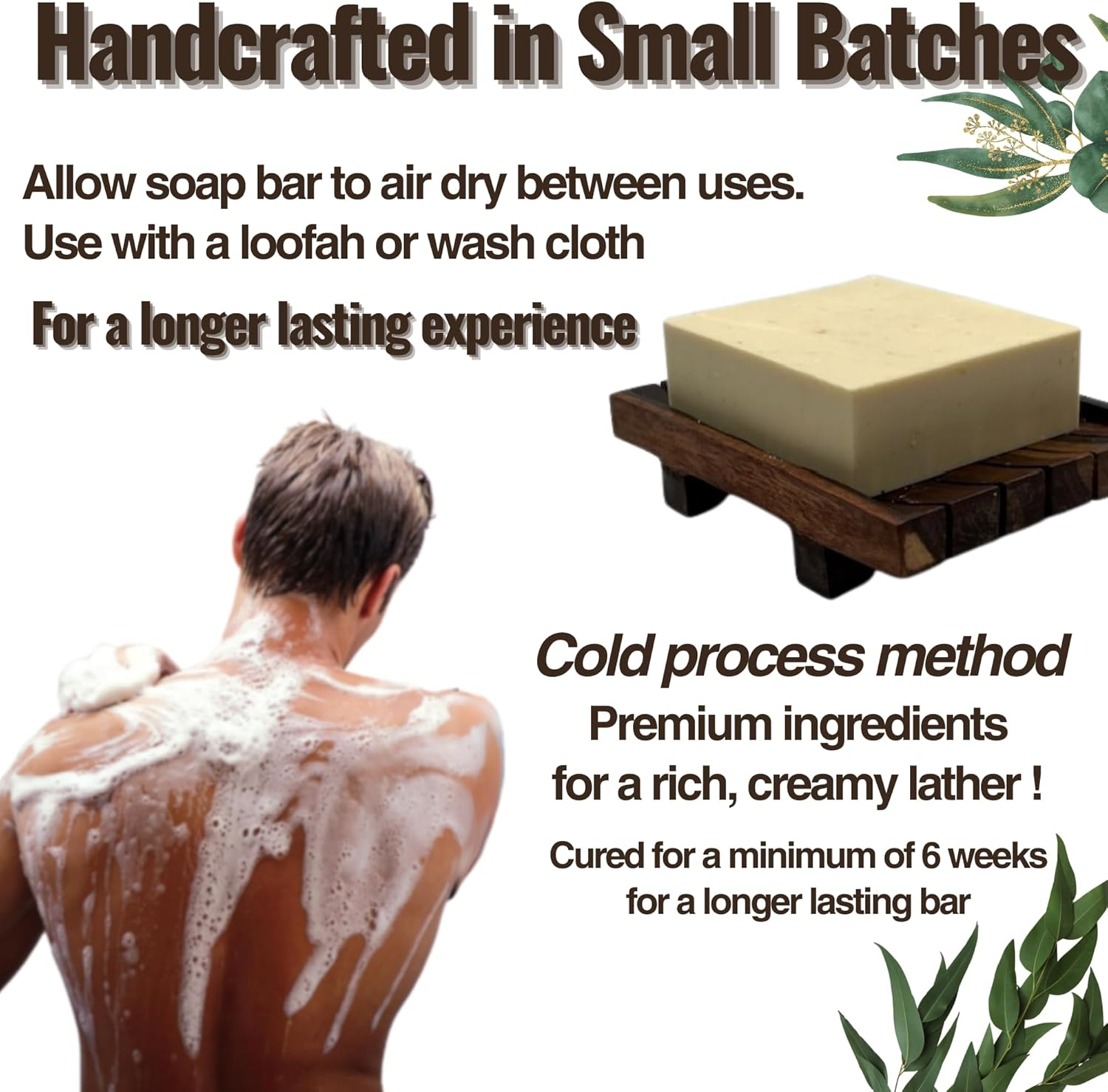 Mens Soap Bar 4 Pack Handcrafted Natural Soap for Men Exfoliating Moisturising Man Soap Palm Oil Free and No Harsh Chemicals Soothes Dry Irritated Skin image number 2