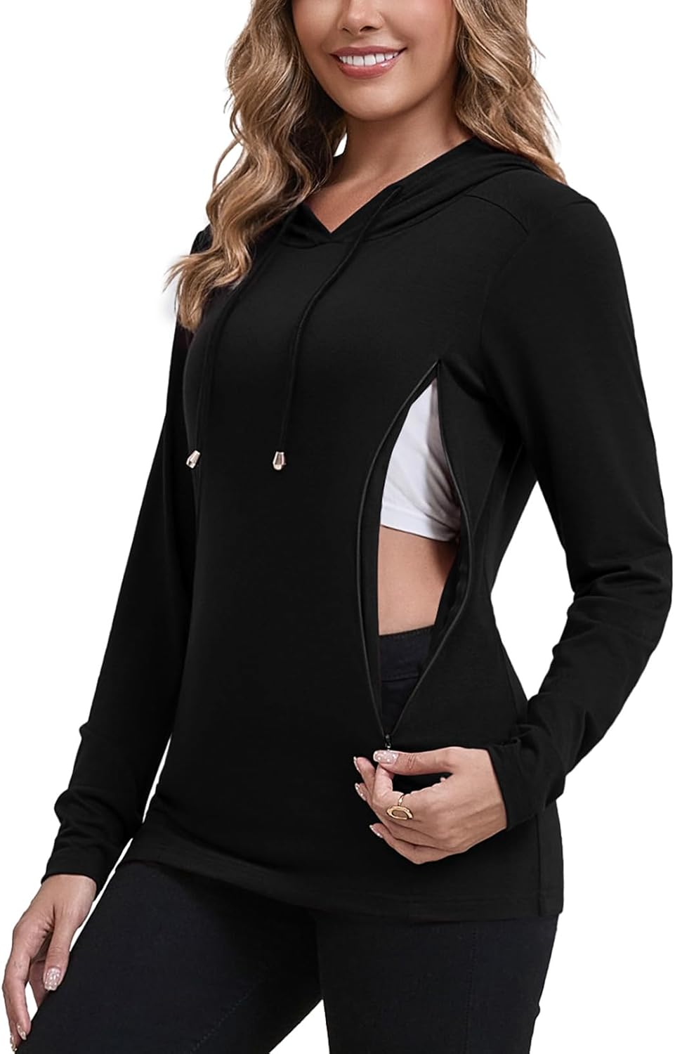 GINKANA Women Nursing Tops for Breastfeeding with Hidden Zipper Long Sleeve Hoodie Causal Sweatshirts Breast Pumping Shirts