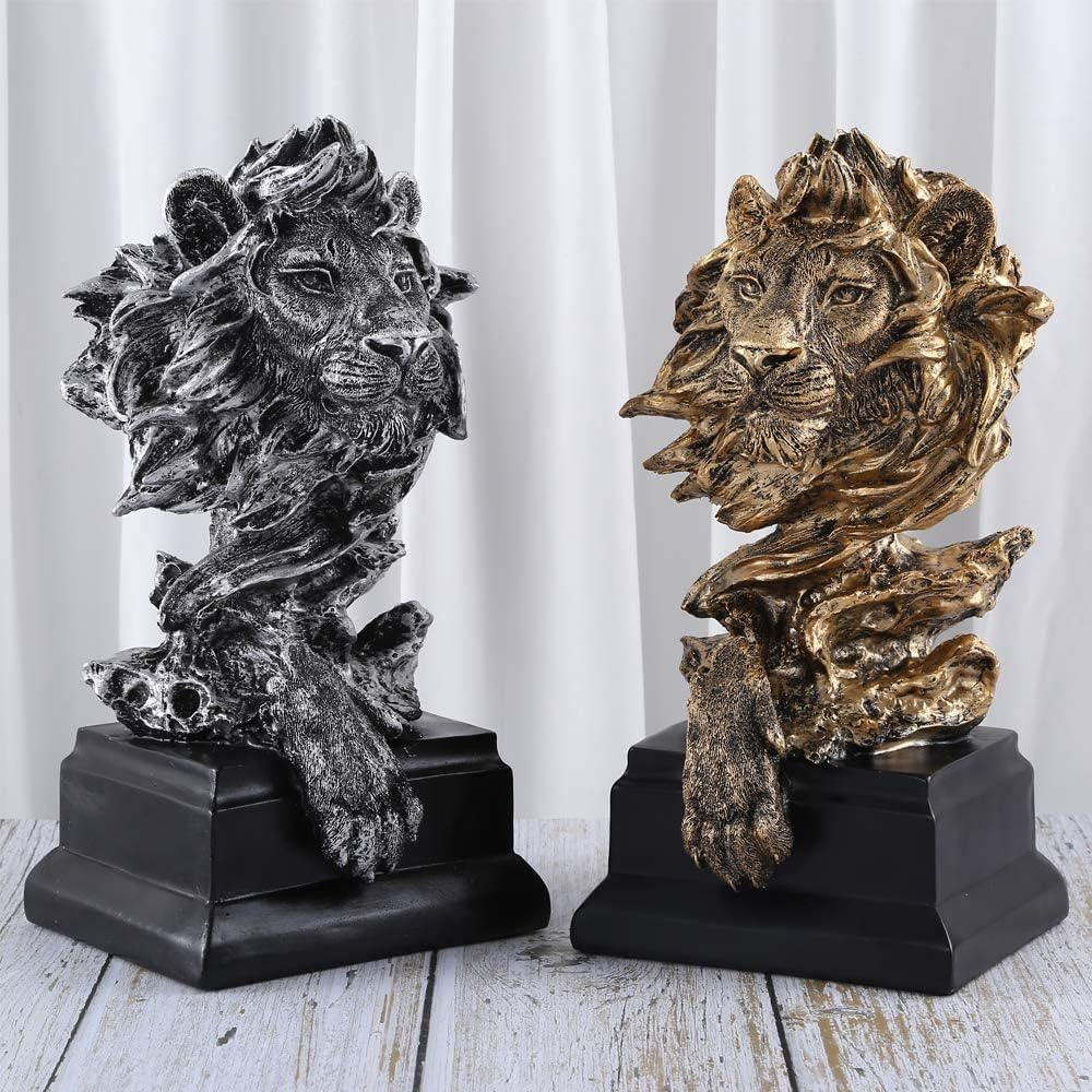 H&W Sandstone Lion - the King of Beasts - Statue Decoration for Home/Study/Living Room, Great Collectible Figurines, Best the Man, Silver Color (HH17-D3)&hellip; image number 5