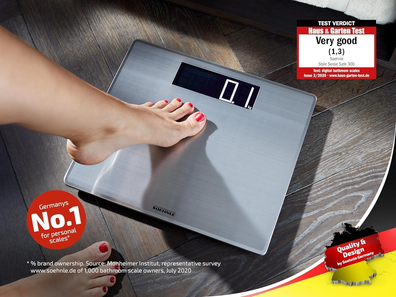 Soehnle 63867 Style Sense Safe 300 Stainless Steel Bathroom Scale, Digital Scale with Large Weighing Surface, Weighs up to 180 Kg, Electronic Scale with Extra Large Illuminated Display (Color: Silver) image number 4