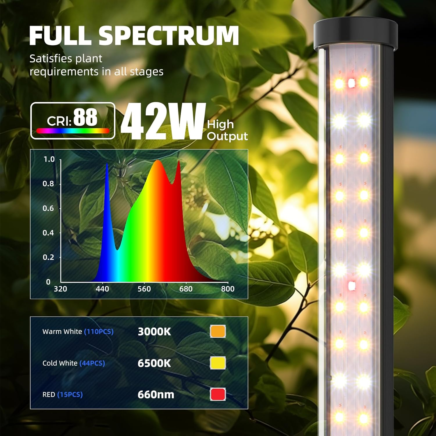 Barrina T10 Pro Standing Plant Light with Timer, 42W, 169 Leds, Full Spectrum Vertical Grow Lights for Indoor Plants, Wide Coverage, 120Cm to 170Cm Height with Foot Switch, Flowering and Tall Plant image number 2