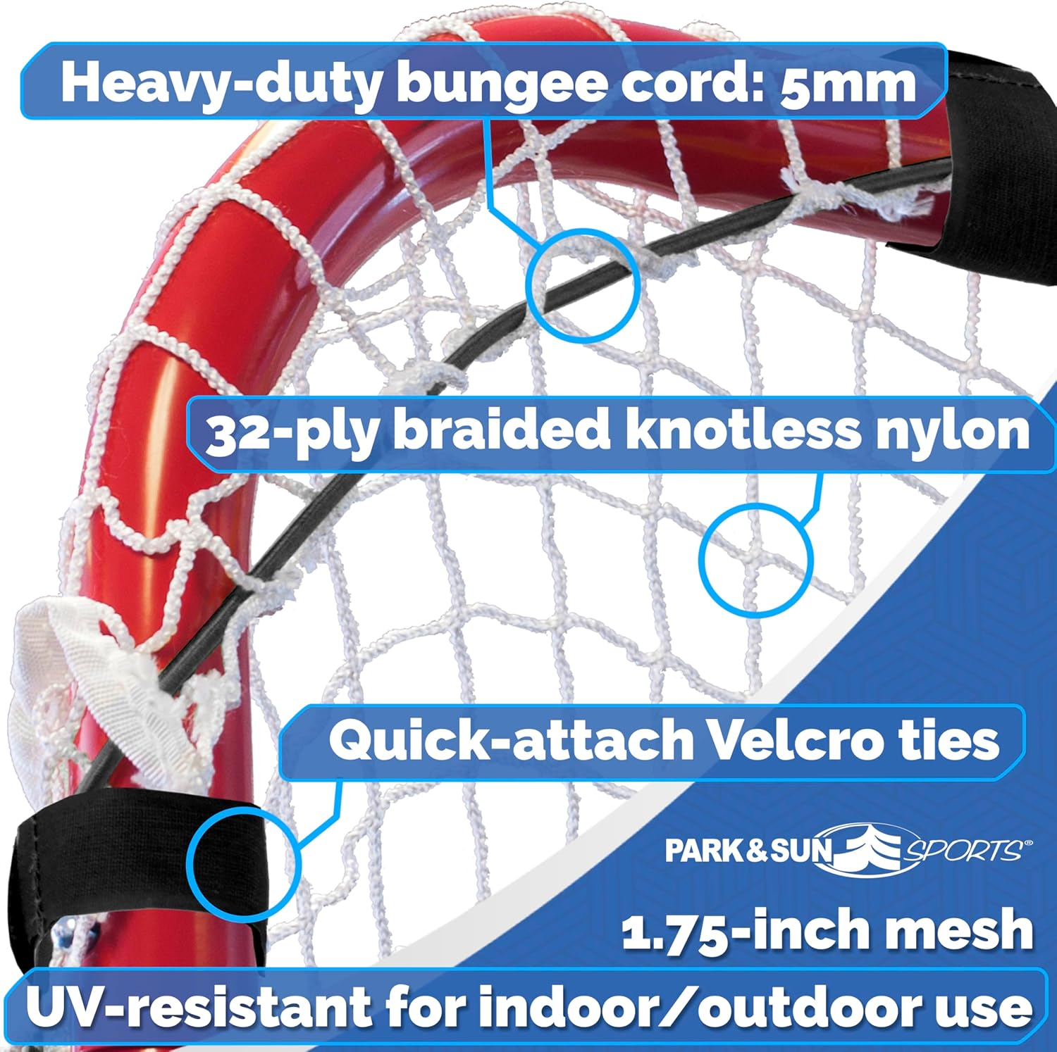 Park & Sun Bungee Slip-Net Replacement Goal Netting, Indoor/Outdoor, All-Weather (Lacrosse and Soccer/Multi-Sport) image number 2