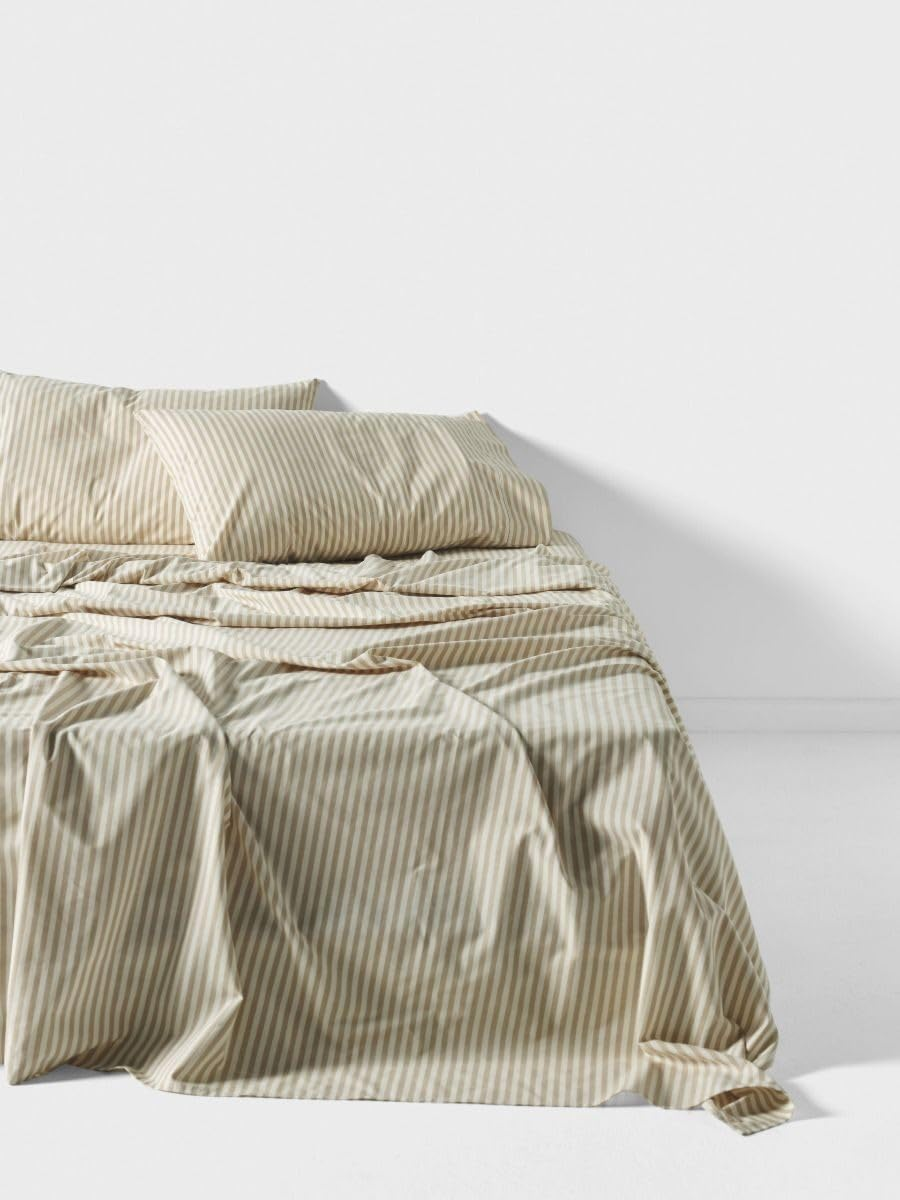 Linen House Classic Stripe Sheet Set, Pebble, Single Size