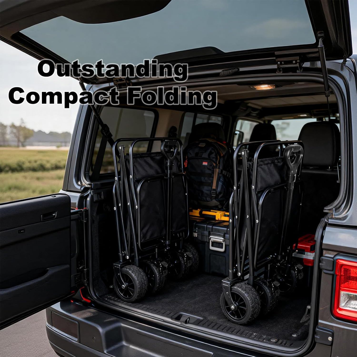 Folding Wagon Cart Heavy Duty, 150Kg(330Lbs) Capacity, Collapsible Utility Cart with Silent Wheels for Camping Beach Grocery Shopping Garden, Adjustable Handle image number 4