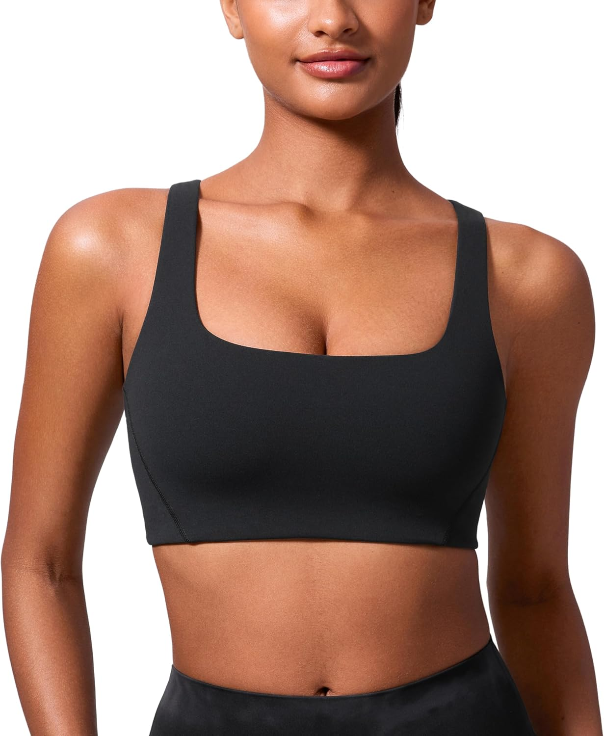 CRZ YOGA Butterlift Double Lined Square Neck Sports Bras for Women - Wireless V-Shaped Racerback Workout Yoga Bra Non Padded