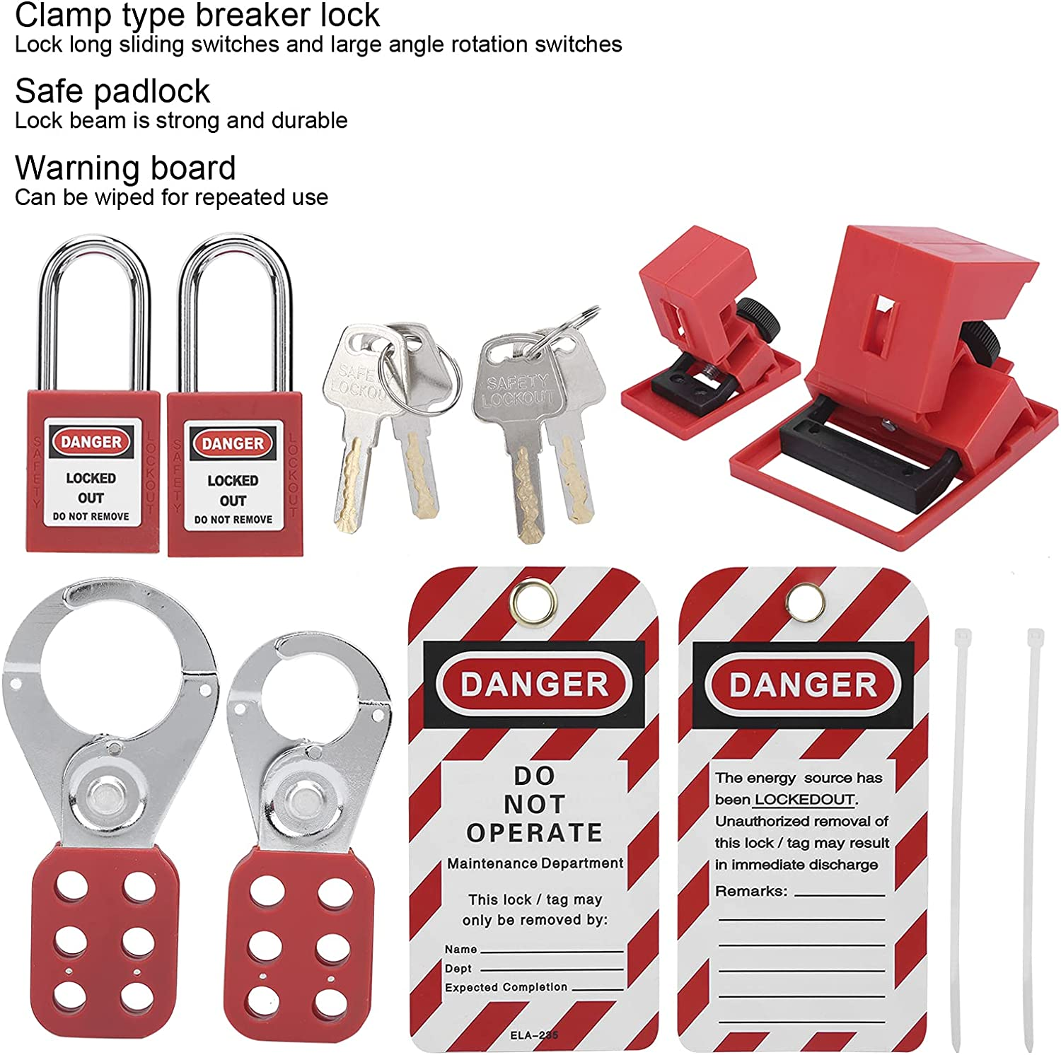 Lockout Tagout Kit, Multifunctional Clamp on Circuit Breaker Locks with Security Padlocks, Warning Tags, Portable Bag, for Electrical Safety