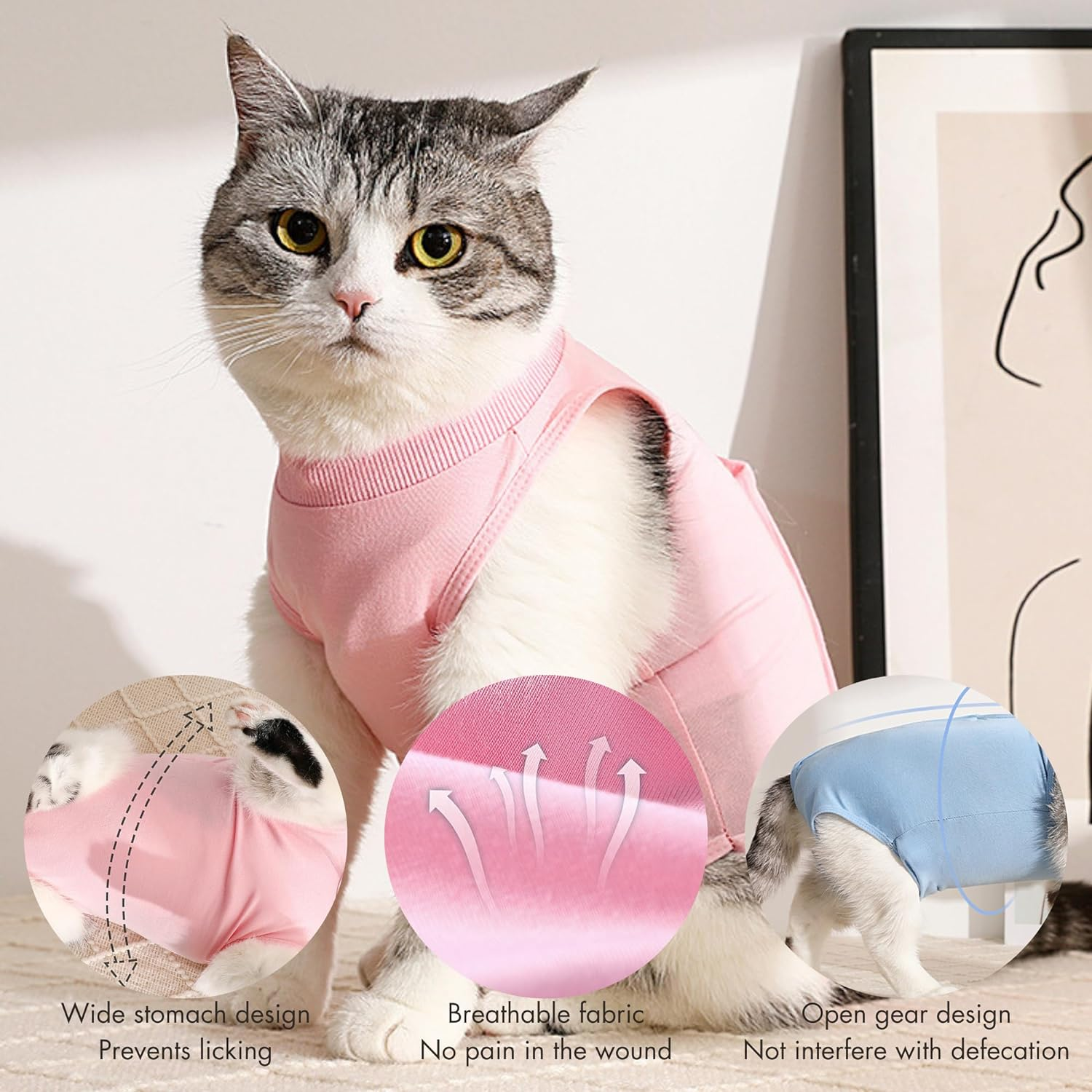 Verderoot Recovery Suit for Dogs or Cats, Elastic Fabric, Breathable Modal Cotton, Open Bottom Design, Extra Wide Abdomen, Pink, S image number 6