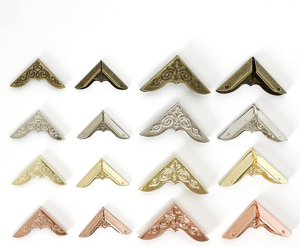 160 PCS Vintage Metal Book Corner Protector Guard Edge Cover Iron Angle Protectors Bronze Gold Decorative Covers for Scrapbooks Photo Albums Diary Notebooks Menus Folder Stamp Books, 4 Colors