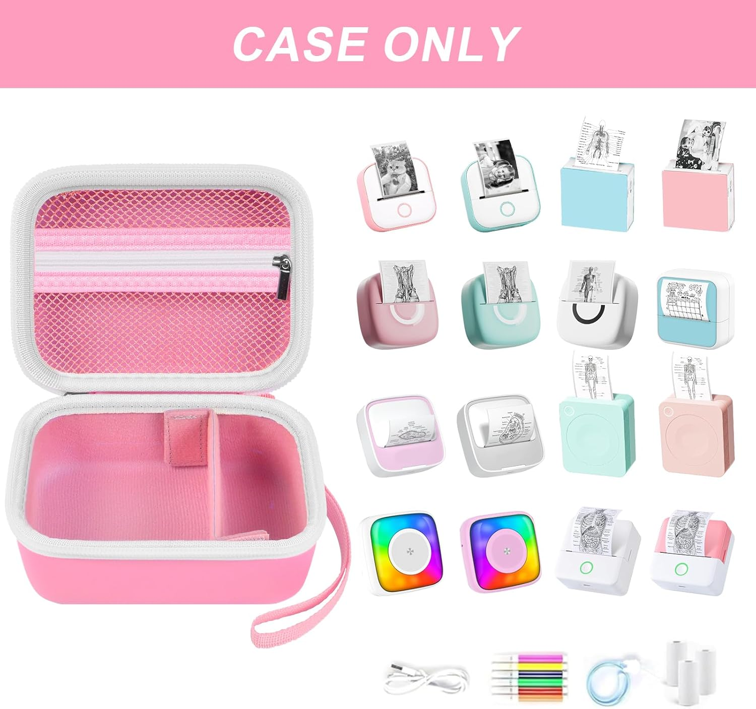 ANKHOH Label Maker Case for Memoking T02/ Phomemo M02/ M02S/ M02 Pro/ Q30S/ Ponek Mini Pocket Printer, Portable Sticker Printer Storage Holder Organizer Bag Paper&Usb Cables, Box Only ( image number 2