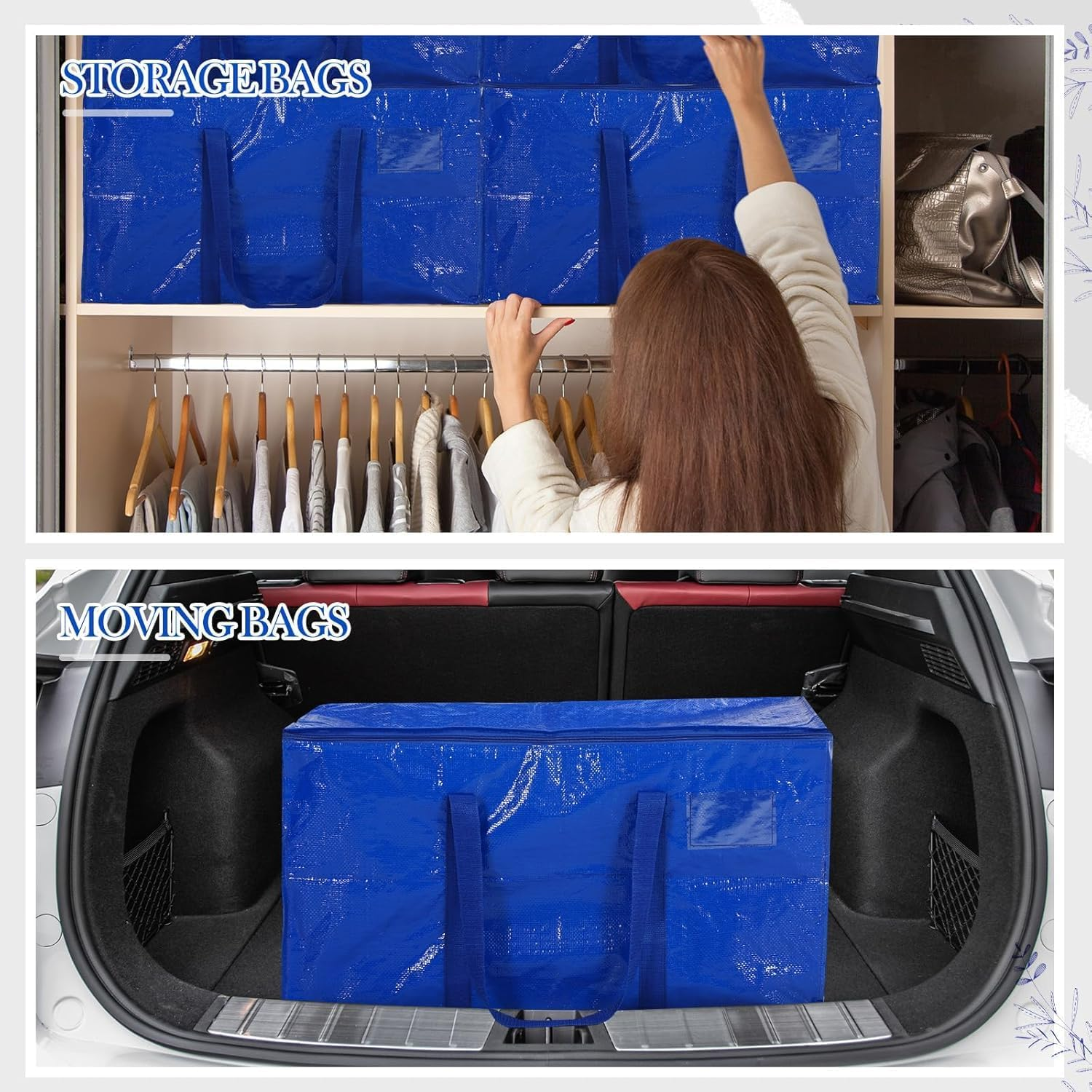 4 Pack Heavy Duty Moving Bags with Zippers and Strong Handles - Packing Bags for Moving, Storage, Travel, Camping, Space-Saving Alternative to Moving Boxes, College Essentials, Moving Supplies image number 5