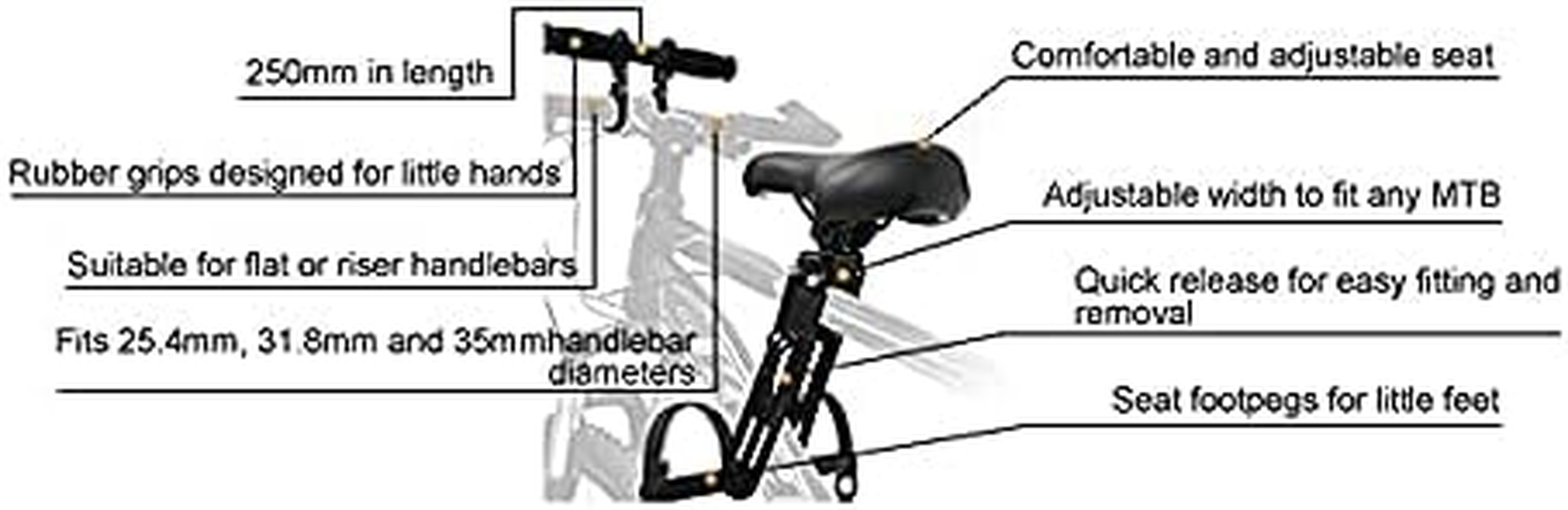 Kids Bike Seat for Mountain Bikes, Detachable Front Mounted Bicycle Seats for Children 2-5 Years Old (Seat & Handle) image number 4