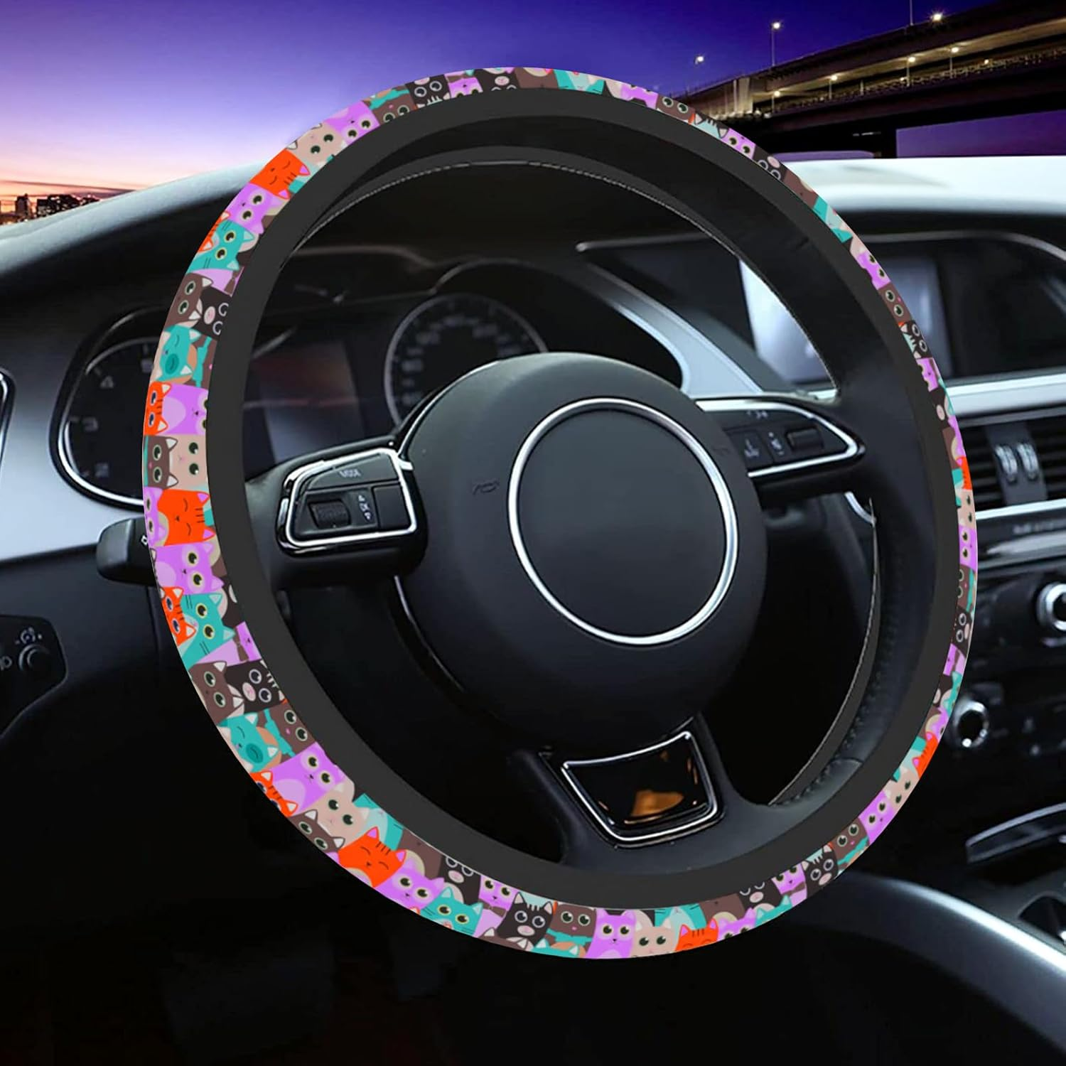 Wildflower Steering Wheel Cover for Women Men, Anti-Slip Breathable and Sweat Absorption Universal 14.5-15 Inch Cute Steering Wheel Protector, Wildflower Floral Car Accessories