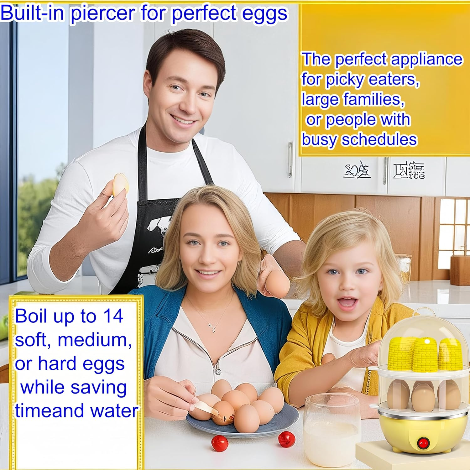 Febohao Egg Cooker Electric 14 Eggs Capacity Two Layer Egg Boiler Small Kitchen Appliances Food Steamer Egg Poacher with Water Measuring Cup image number 5