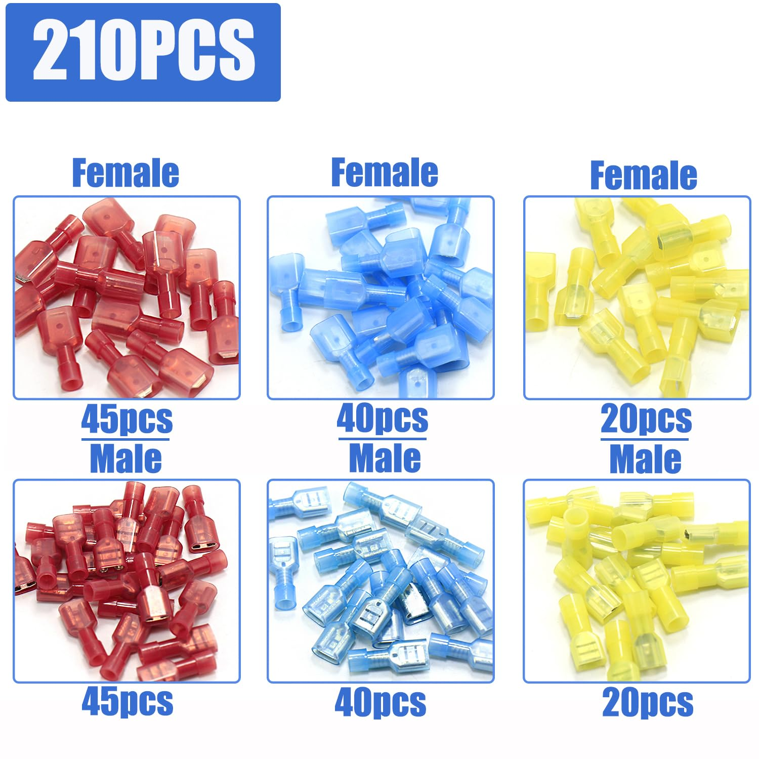 Aikoolwer Nylon Spade Connector Kit Crimping Tool Quick Insulated Wiring Connect Male Female Wire Crimp Terminal Disconnect Ends Ratcheting Crimper Electrical Automotive image number 4