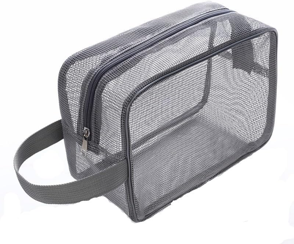Black Mesh Shower Caddy Toiletry Bag, Portable Zippered Shower Bag with Handle for Bathroom & Dorm Room