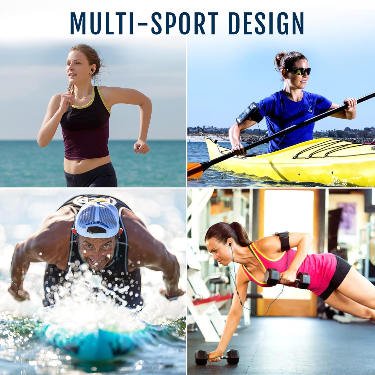 H2O Audio Surge+ 100% Waterproof Headphones - Noise Canceling, Sweatproof, IPX8 Swim Earbuds with Bass Boost, Multiple Earplug Sets, for Swimming, Running & Underwater Activities - Black/Blue image number 1