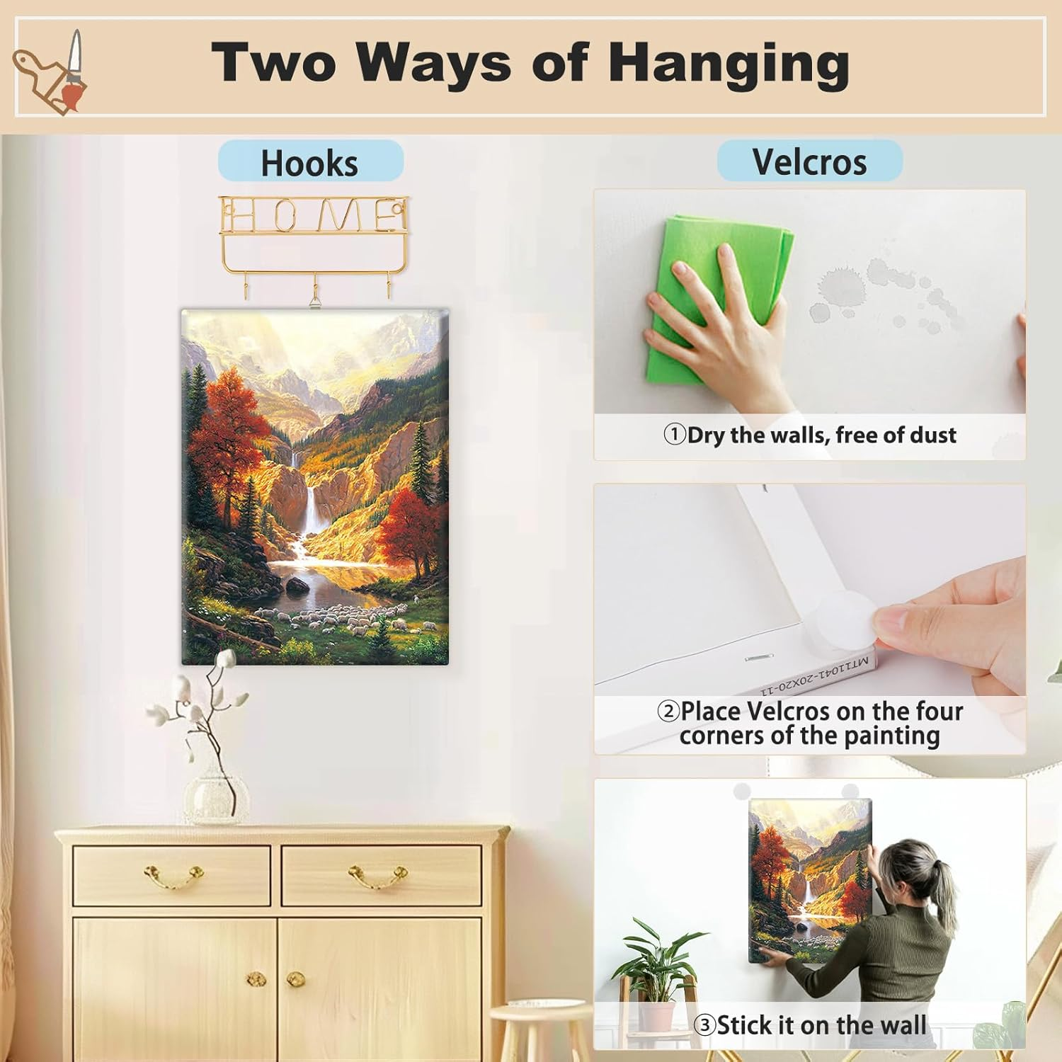 MEIYUDA Paint by Numbers for Adult with Frame Mountain, DIY Canvas Oil Painting Kit for Beginner Waterfall, Paint by Numbers Arts and Crafts Kit Acrylic Pigment Drawing for Home Wall Decor 30X40Cm image number 3