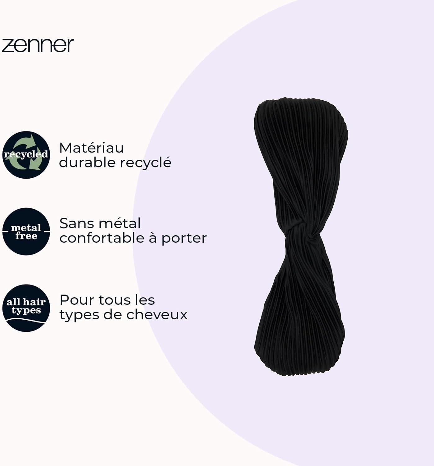 Zenner Black Headband - Recycled Hair Accessory with Twist - Elastic & Lightweight - Comfortable for Everyday Use - Made from Partially Recycled Material