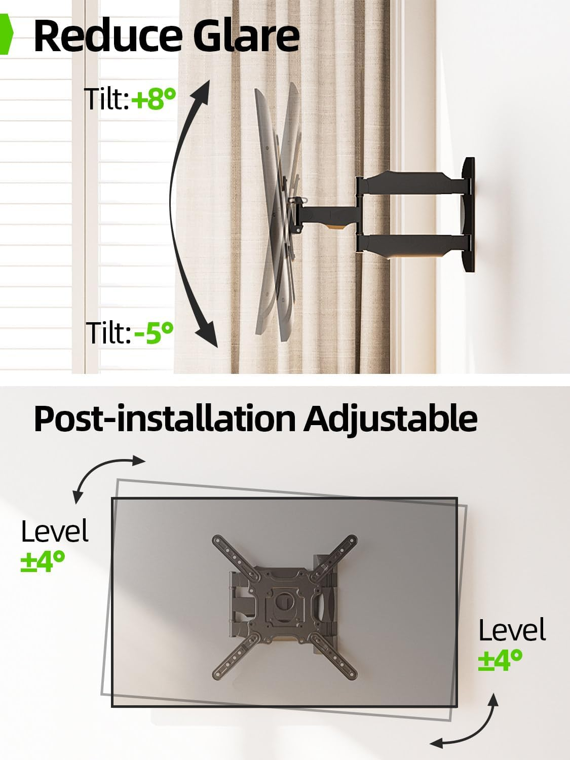 USX MOUNT Full Motion TV Wall Mount for 26-60 Inch TV up to 77 Lbs, 19.44 Inch Long Arm TV Wall Bracket, Sinlge Stud Articulating TV Mount, Smooth Swivel and Extension, Max VESA 400X400 Mm image number 3