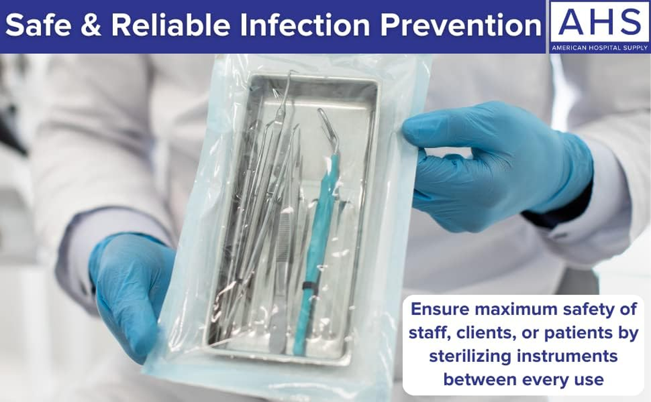 AHS American Hospital Supply Medical Sterilization Pouches 5.5 In. X 10 (Inches) | Sterilizer Bags with Self-Seal, Color Coded Indicators, Label Markings | Autoclave Pouches Box of 200 image number 6