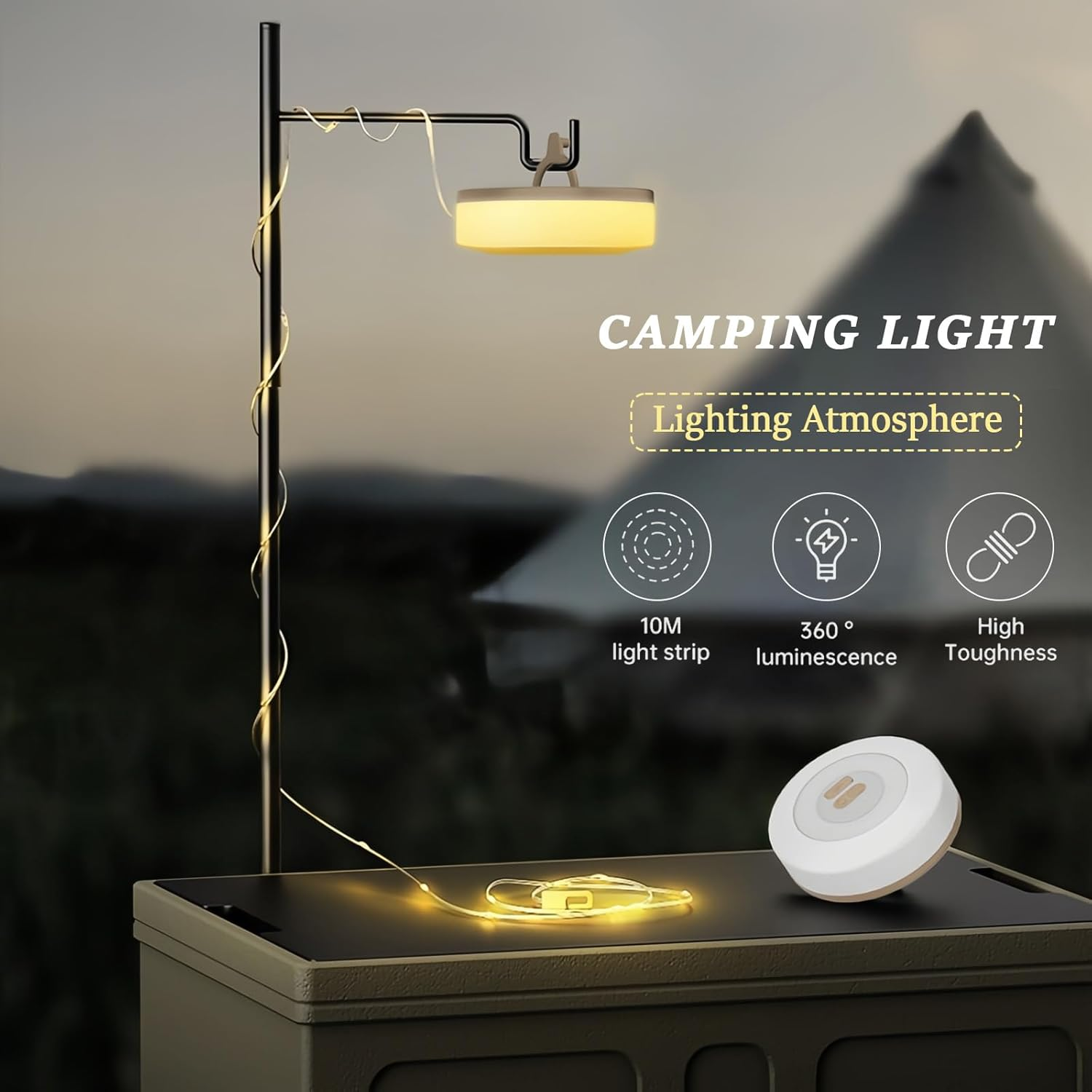 1-Pack Camping Lamp, 32.8FT Rechargeable Waterproof LED Hanging Light for Outdoor Camping Awning Tent Garden Party Festival Decor (Yellow) image number 6