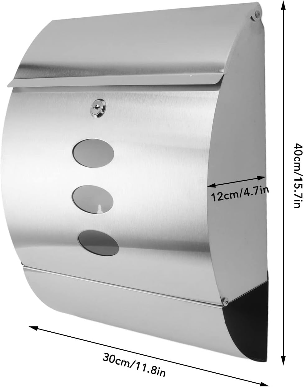 Wall Mounted Mailbox, Stainless Steel Rainproof Locking Security Mailbox with Key Lock Large Capacity Mail Post Box Curved Letterbox for Home Outdoor, Easy to Install