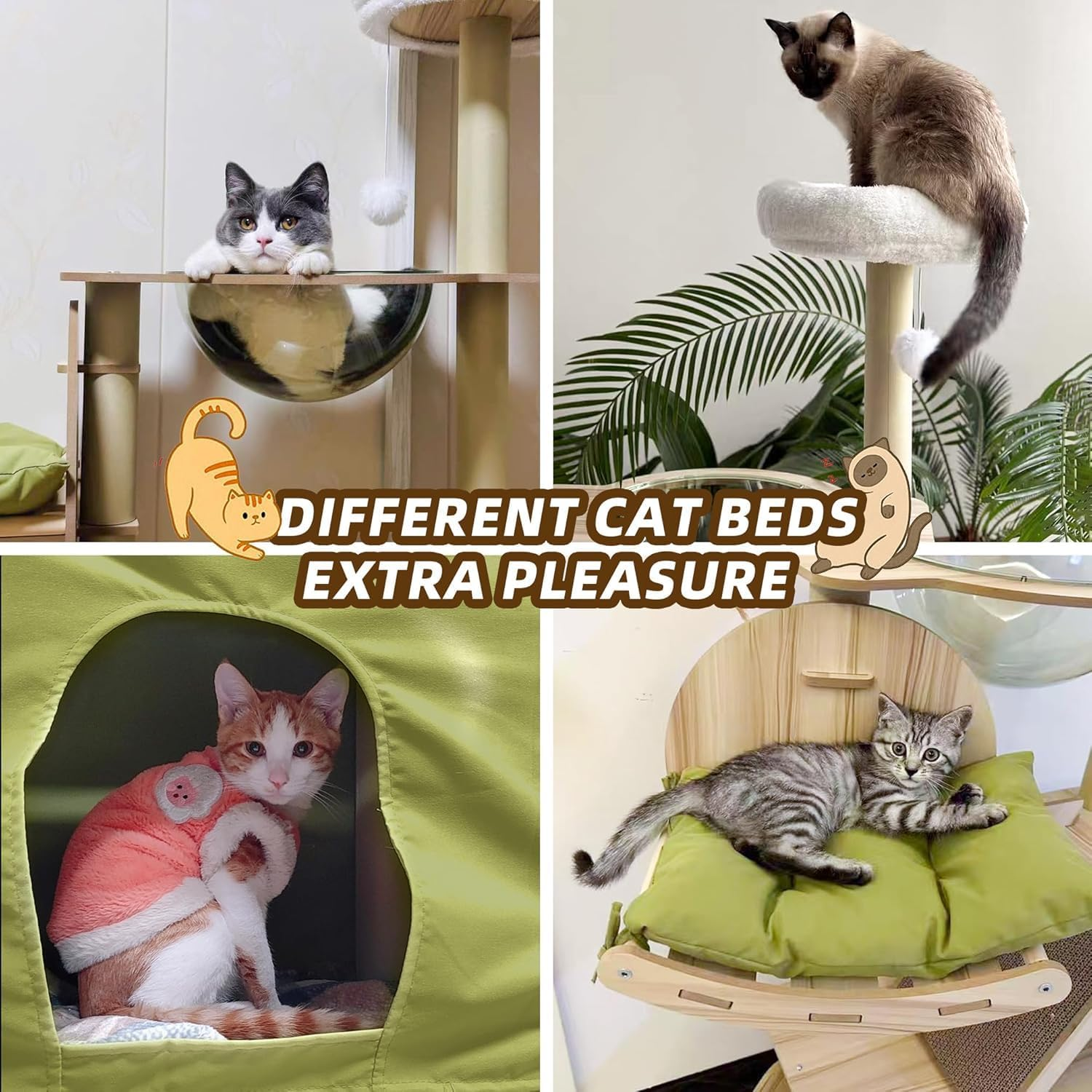 LIODUX Large Cat Tree, 140CM Cat Tower for Cats, Super Spacious Condo, Cat Climbing Frame, Large Cat Nest, Wide Padded Perch Scratching Posts & Pad for Indoor Cats image number 4