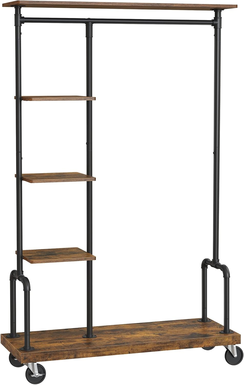 VASAGLE Clothes Rack, Clothing Rack on Wheels, 5-Tier Garment Rack with Metal Pipes, for Bedroom, Store, Laundry Room, Living Room, Rustic Brown and Black HSR66BX image number 3