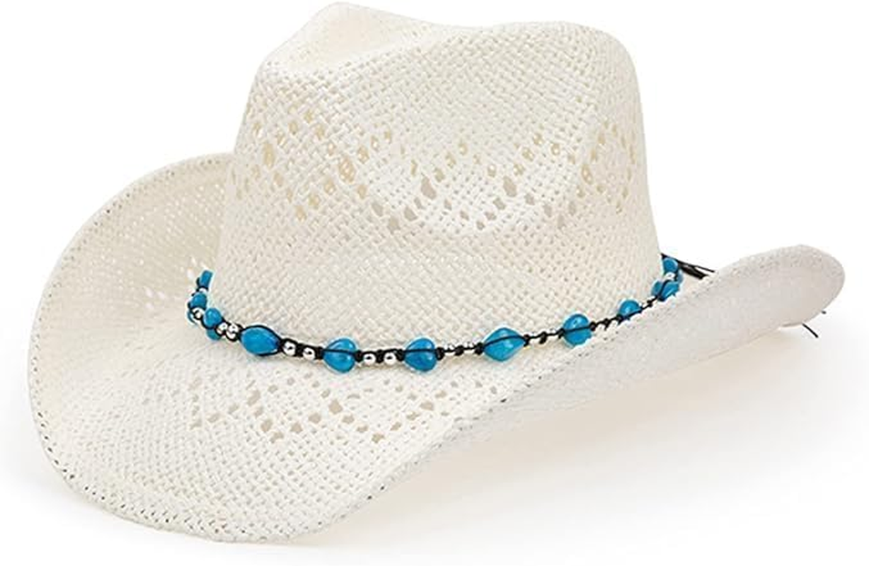 Cowboy Hat for Women with Beaded Trim and Shapeable Brim White image number 2