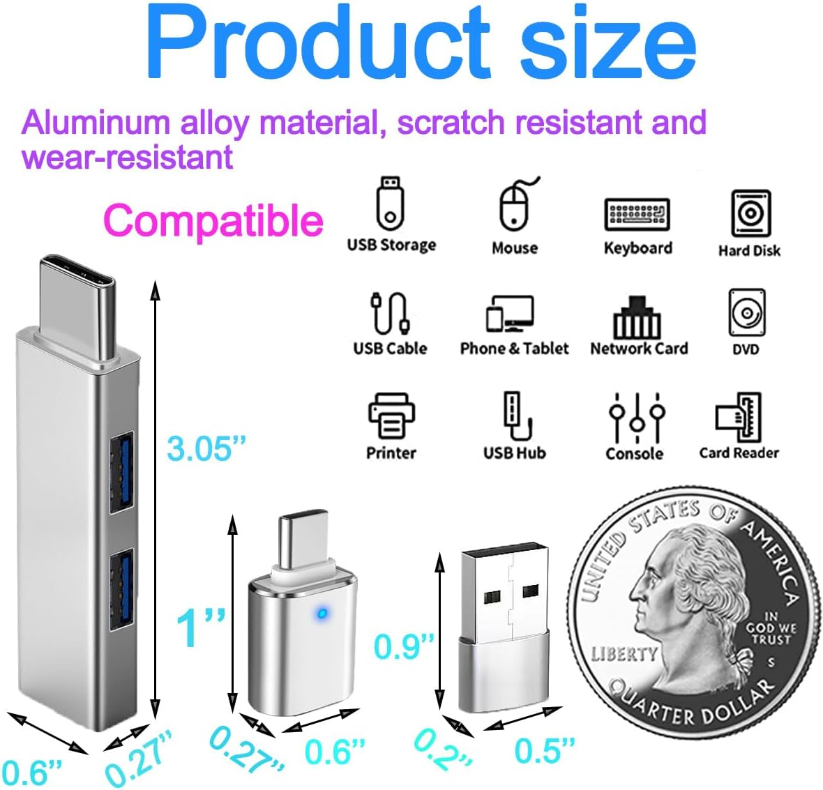 5Pcs USB C to USB Adapter, USB a to USB-C Adapter USB 3.0 Hub Type C to USB Adapter USB Hub Splitter Extension OTG Adapter, USB C Female to USB Male Adapter Fast Charging for Iphone Samsung PC Macbook image number 4