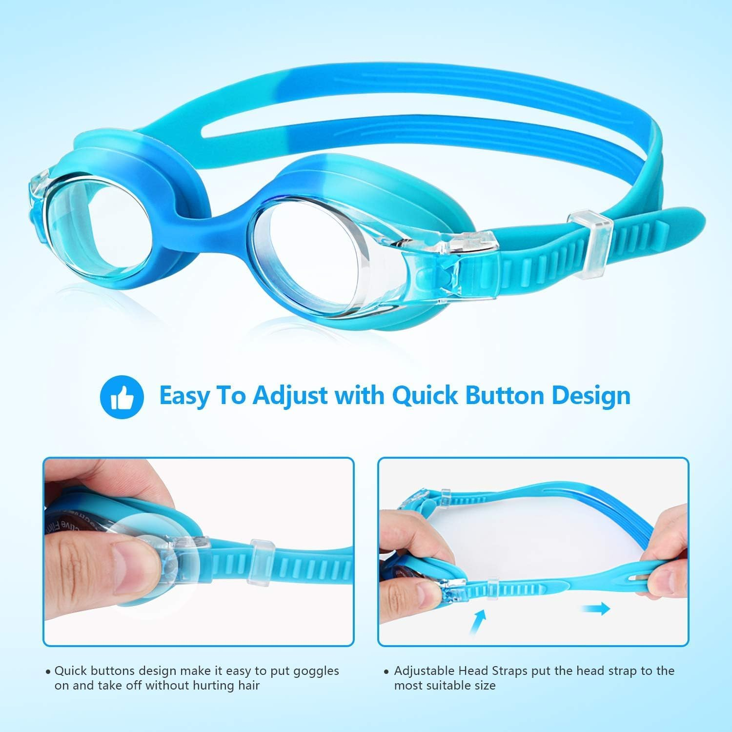 Kids Swimming Goggles, Water Pool Goggles, Toddler Swim Goggles No Leaking anti Fog for Boys Girls, Swimming Goggles with UV Protection (Age 3-12) image number 3