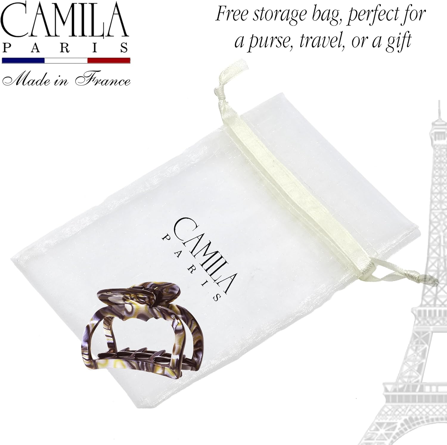 Camila Paris CP3593 French Hair Clip for Women, Small 2.5 Inch Handmade, Onyx, Girls Hair Claw Clips Jaw Fashion Durable Styling Hair Accessories for Women, Strong Hold No Slip Grip. Made in France image number 6